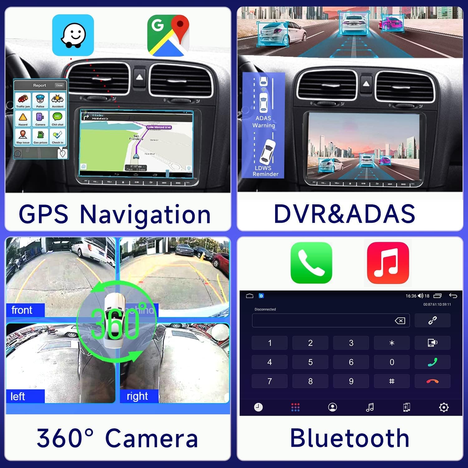 SCUMAXCON 9 “Android 13 inalámbrico Carplay Android Auto Car Stereo 8-CORE 2+32G navegación GPS WiFi BT IPS pantalla táctil DSP USB RVC para VW Golf