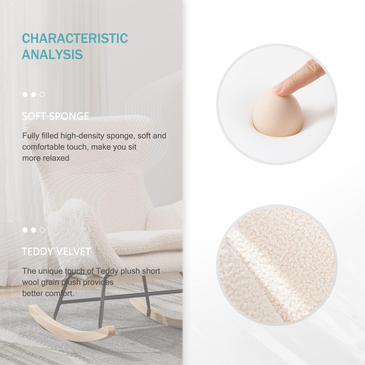 Mecedora de peluche para guardería, mecedoras tapizadas con respaldo alto y reposabrazos, silla deslizante pequeña para guardería, sala de estar,