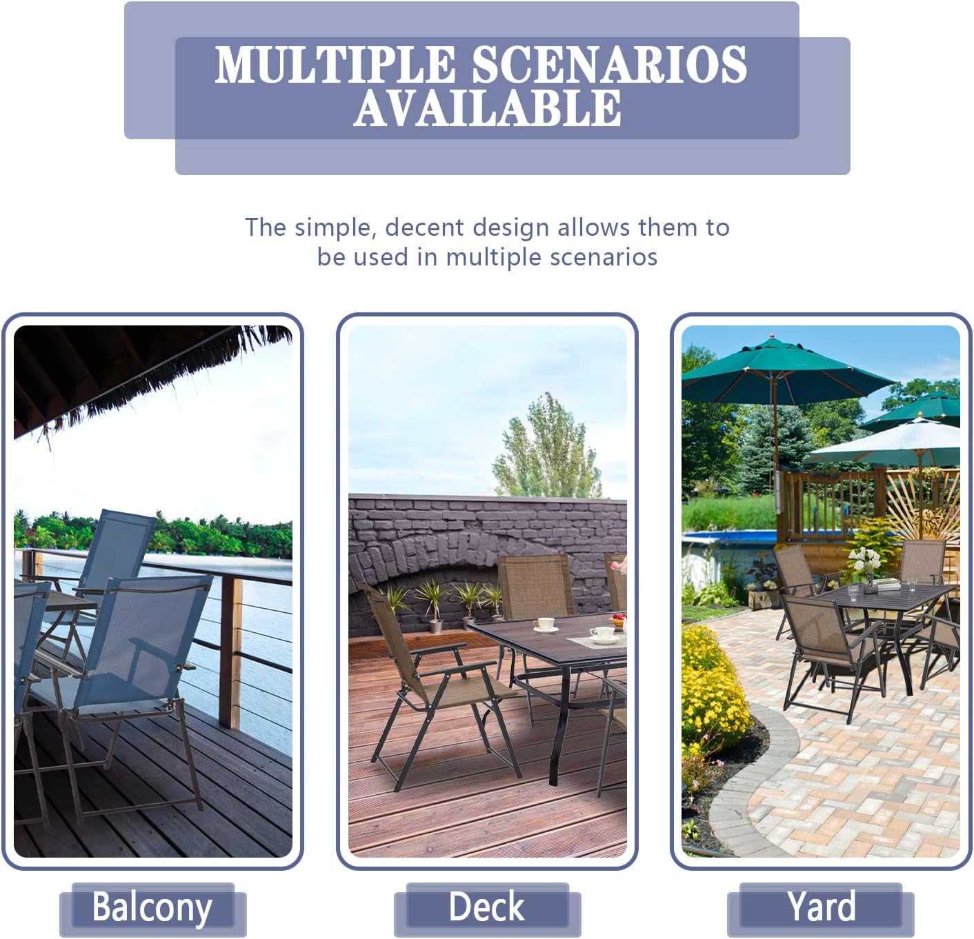 VICLLAX Juego de comedor de patio de 5 piezas, 1 mesa de comedor cuadrada con agujero para paraguas y 4 sillas plegables para patio al aire libre
