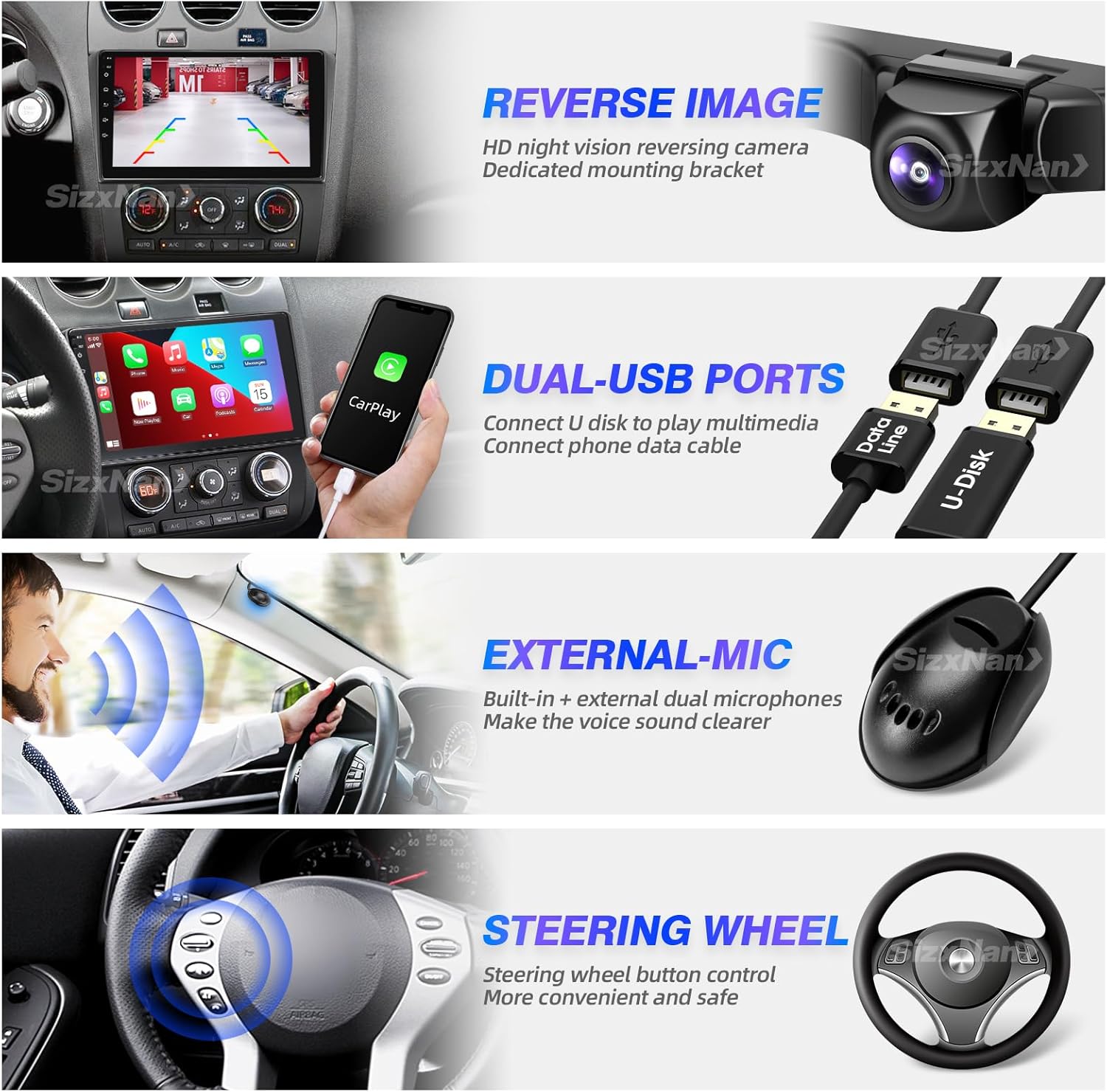 Pantalla táctil para radio Android Altima compatible con Carplay Android Auto, estéreo para coche, reproductor multimedia de navegación Bluetooth,