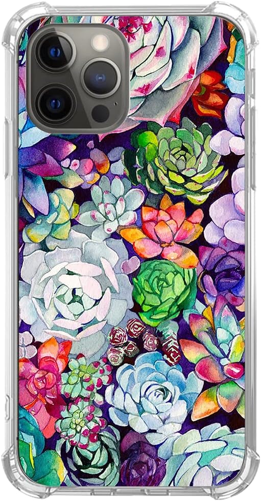 Funda de acuarela para plantas suculentas, compatible con iPhone 15 Pro, bonita funda colorida de jardín suculenta para iPhone 15 Pro, funda de TPU