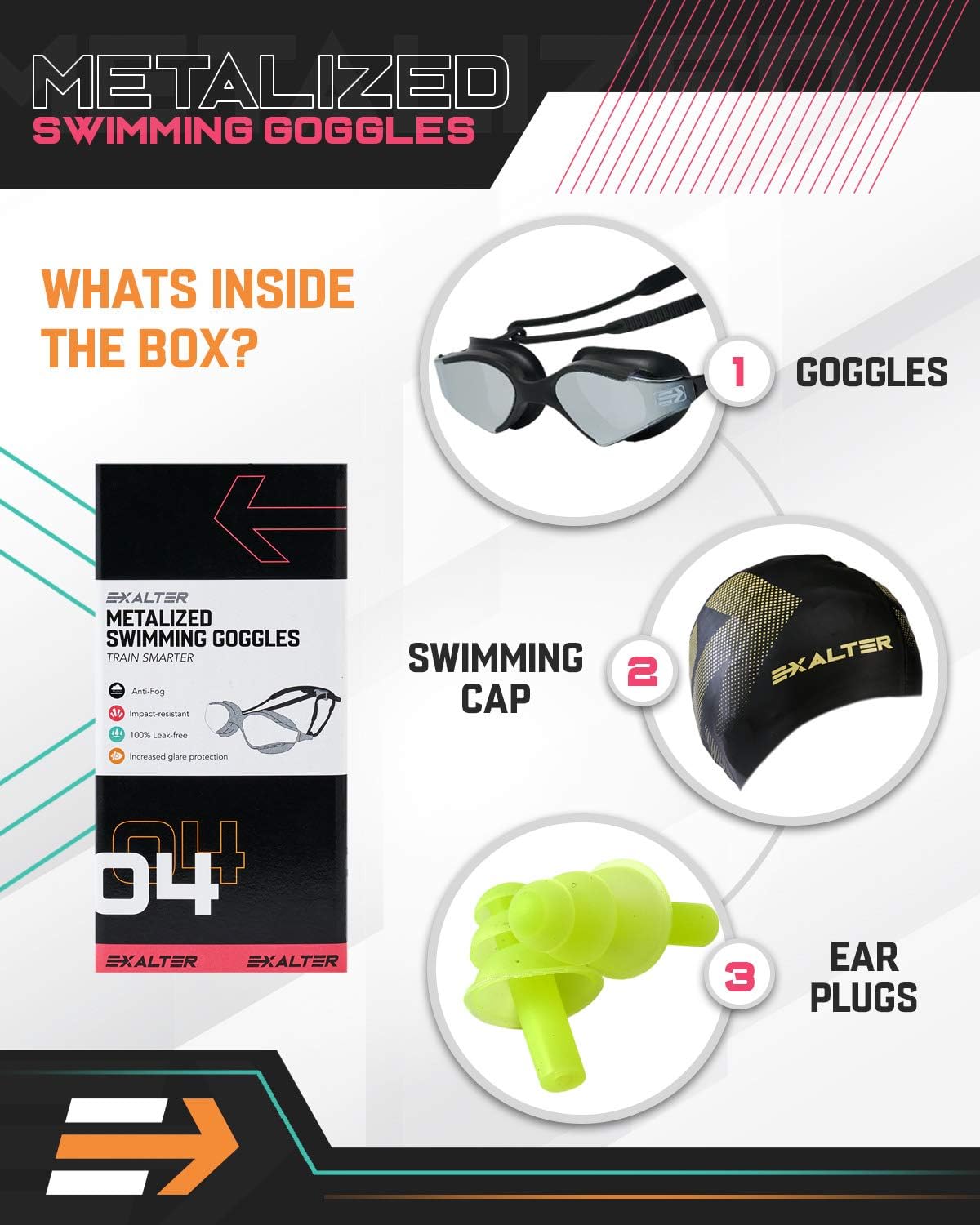 EXALTER Gafas de natación metalizadas  Lentes polarizadas antivaho para hombres y mujeres  Gafas de competición deportiva impermeables para triatlón