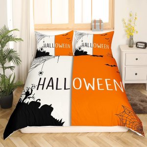 Feelyou Juego de ropa de cama de Halloween para niños y niñas, juego de funda de edredón vintage de Halloween, tamaño Queen, funda de edredón de Feelyou Juego de ropa de cama de Halloween para niños y niñas, juego de funda de edredón vintage de Halloween, tamaño Queen, funda de edredón de