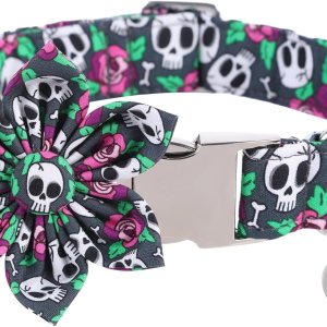 DOGWONG Collar de perro fantasma de Halloween con corbatín, collar de perro de calavera rosa para Halloween, duradero y suave, collar de perro para DOGWONG Collar de perro fantasma de Halloween con corbatín, collar de perro de calavera rosa para Halloween, duradero y suave, collar de perro para