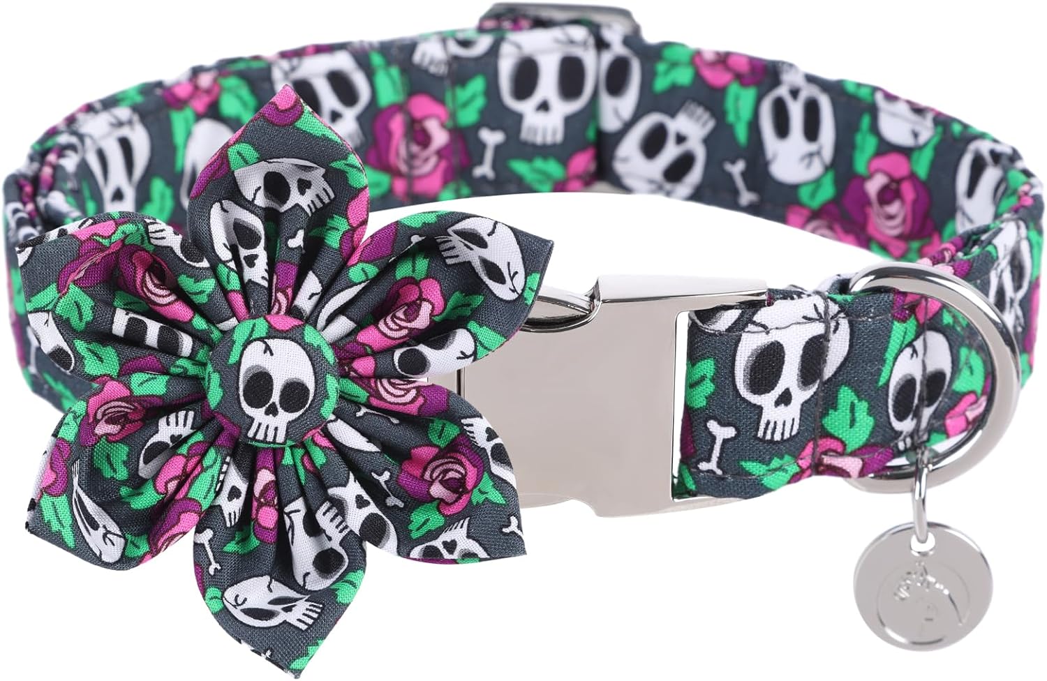 DOGWONG Collar de perro fantasma de Halloween con corbatín, collar de perro de calavera rosa para Halloween, duradero y suave, collar de perro para