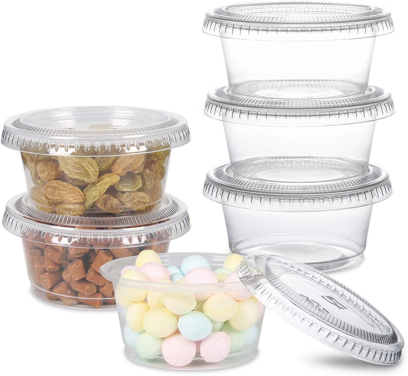 FULING Vasos desechables de plástico para porciones con tapas, tazas de soufflé, vasos de gelatina, recipientes de preparación de comidas 200 juegos
