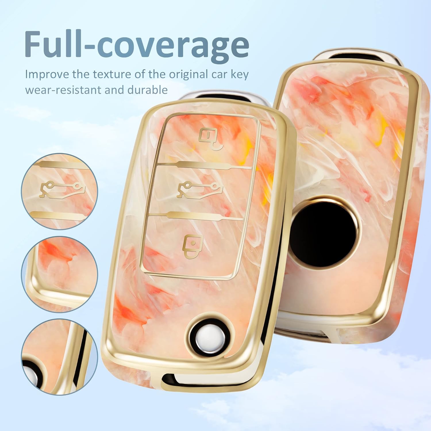 Funda para llavero Volkswagen Jetta Tiguan Passat Polo Beetle Golf GTI Santan Sharan Bora, carcasa de llave de moda con llavero dorado de diamante