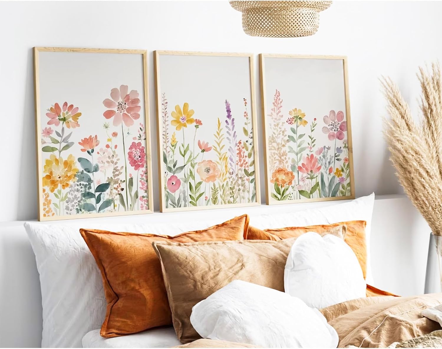 Arte de pared de flores silvestres en acuarela, lienzo floral botánico, arte de pared vintage, póster de pintura floral para sala de estar,