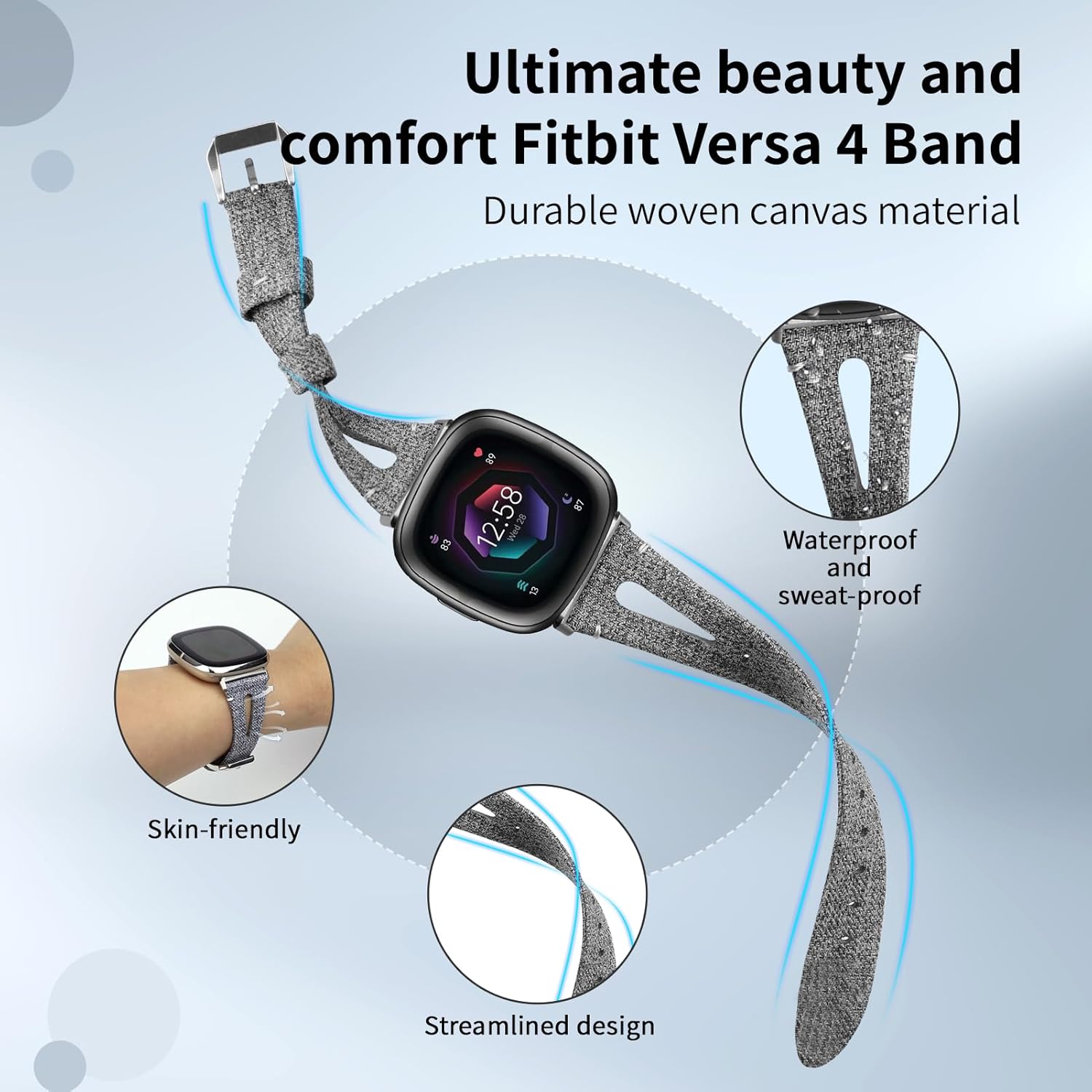 Bandas tejidas para Fitbit Versa 4Sense 2SenseVersa 3 para mujeres y hombres, cómodas correas de repuesto de tela delgada, pulseras deportivas