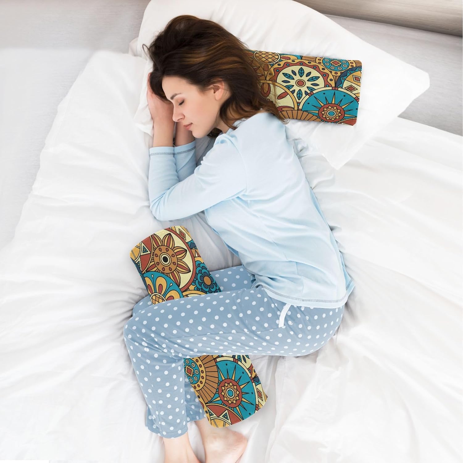 KLL Almohada redonda con diseño de flores abstractas y formas geométricas, almohada redonda para el cuello, almohada cilíndrica decorativa, fundas
