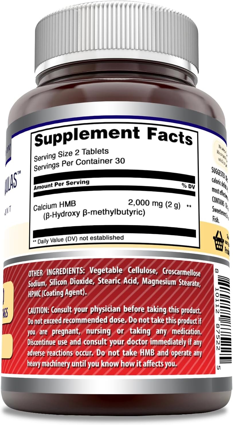 Amazing Formulas HMB 2000 mg por porción, 120 comprimidos Suplemento  Sin OMG  Sin gluten  Fabricado en Estados Unidos (60 unidades)