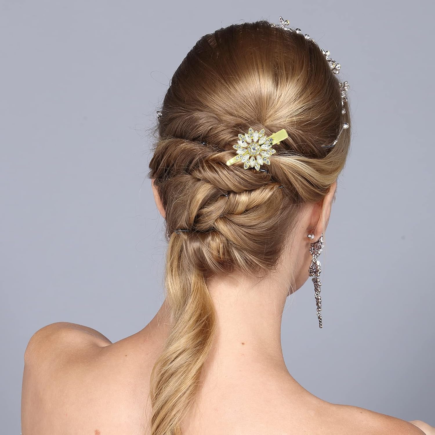 Pinza para el cabello de cocodrilo con diamantes de imitación para mujer, 2 piezas, horquillas de flores brillantes, accesorios para el cabello para
