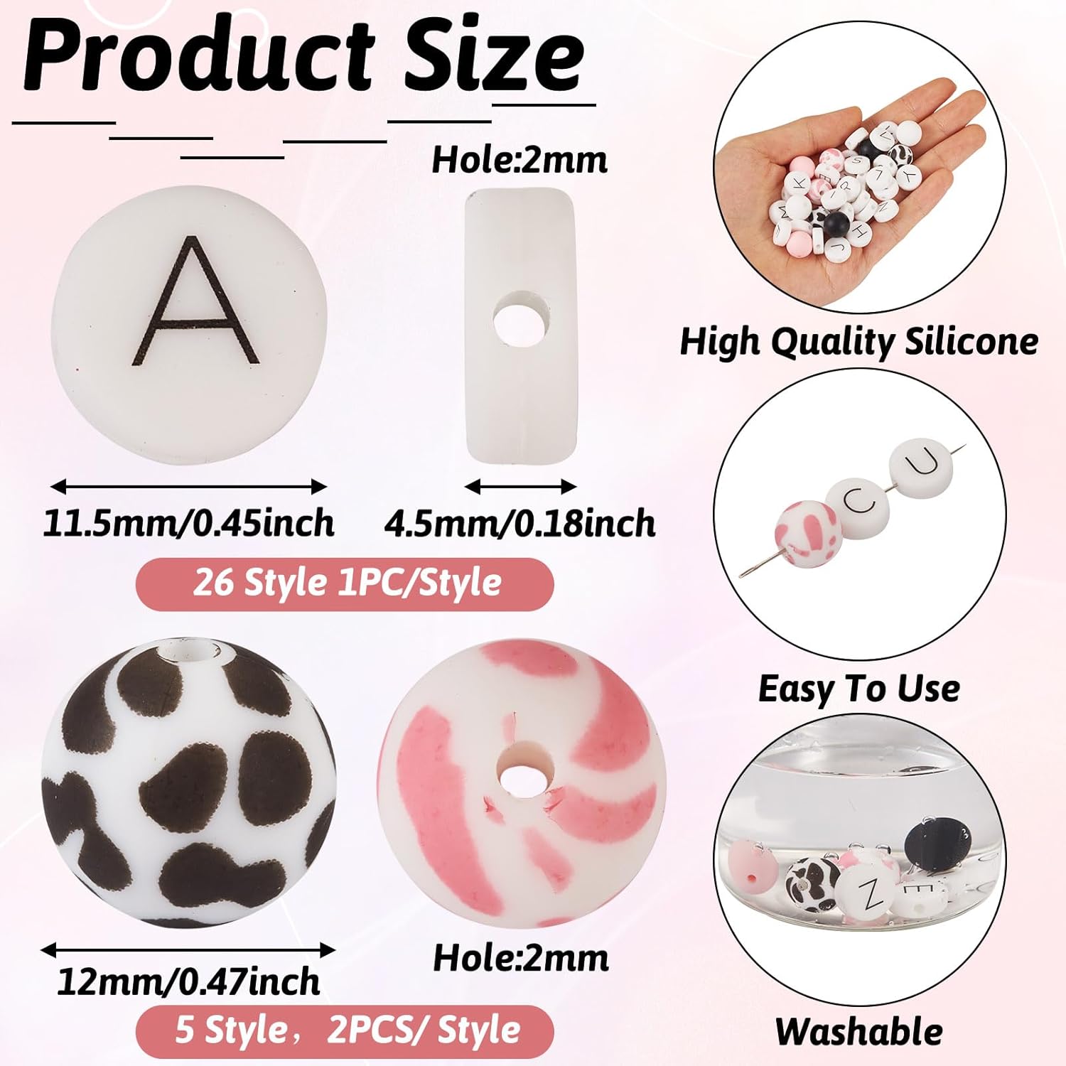FASHEWELRY 36 cuentas de silicona redondas del alfabeto A-Z, cuentas focales de goma de vaca para pulseras, collares, llaveros, fabricación de joyas