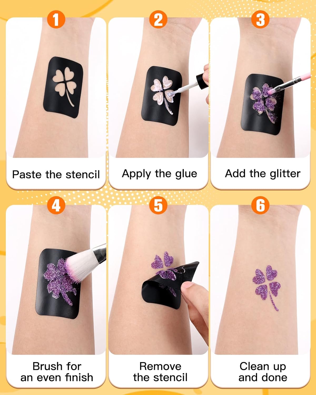 Lictin Juego de tatuajes con purpurina  24 piezas de plantillas de tatuaje con purpurina cosmética para tatuajes temporales con 117 plantillas, 2