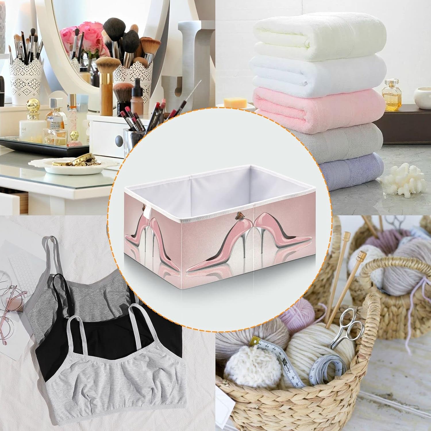 Cesta de almacenamiento de mariposa de zapatos de tacón alto rosa cesta de almacenamiento plegable para almacenamiento de ropa, caja de juguetes,