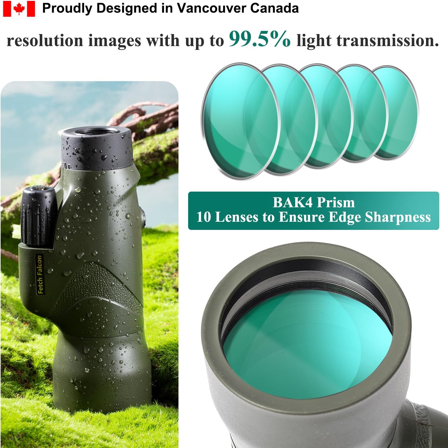 Fetch Falcon- Monoculares BAK4 FMC HD rellenos de nitrógeno IPX7 de 12 x 50 pulgadas (ocular de 10.0 in a prueba de agua bajo 1 M de agua, 30