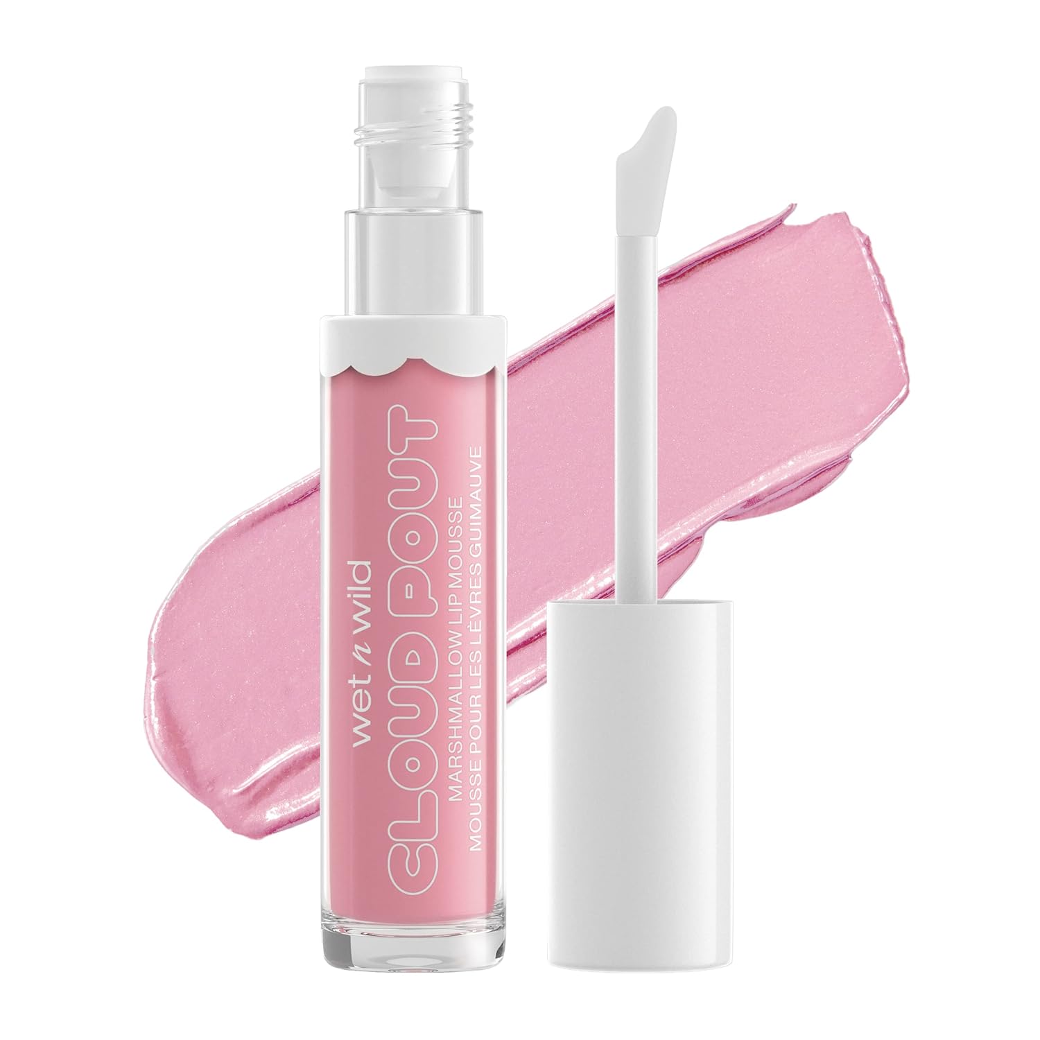 wet n wild Liquid Lipstick Cloud Pout Marshmallow, Light Pink Cloud Chaser  Mousse de crema labial mate  Aceite de argán  Vitamina E (paquete de 1)