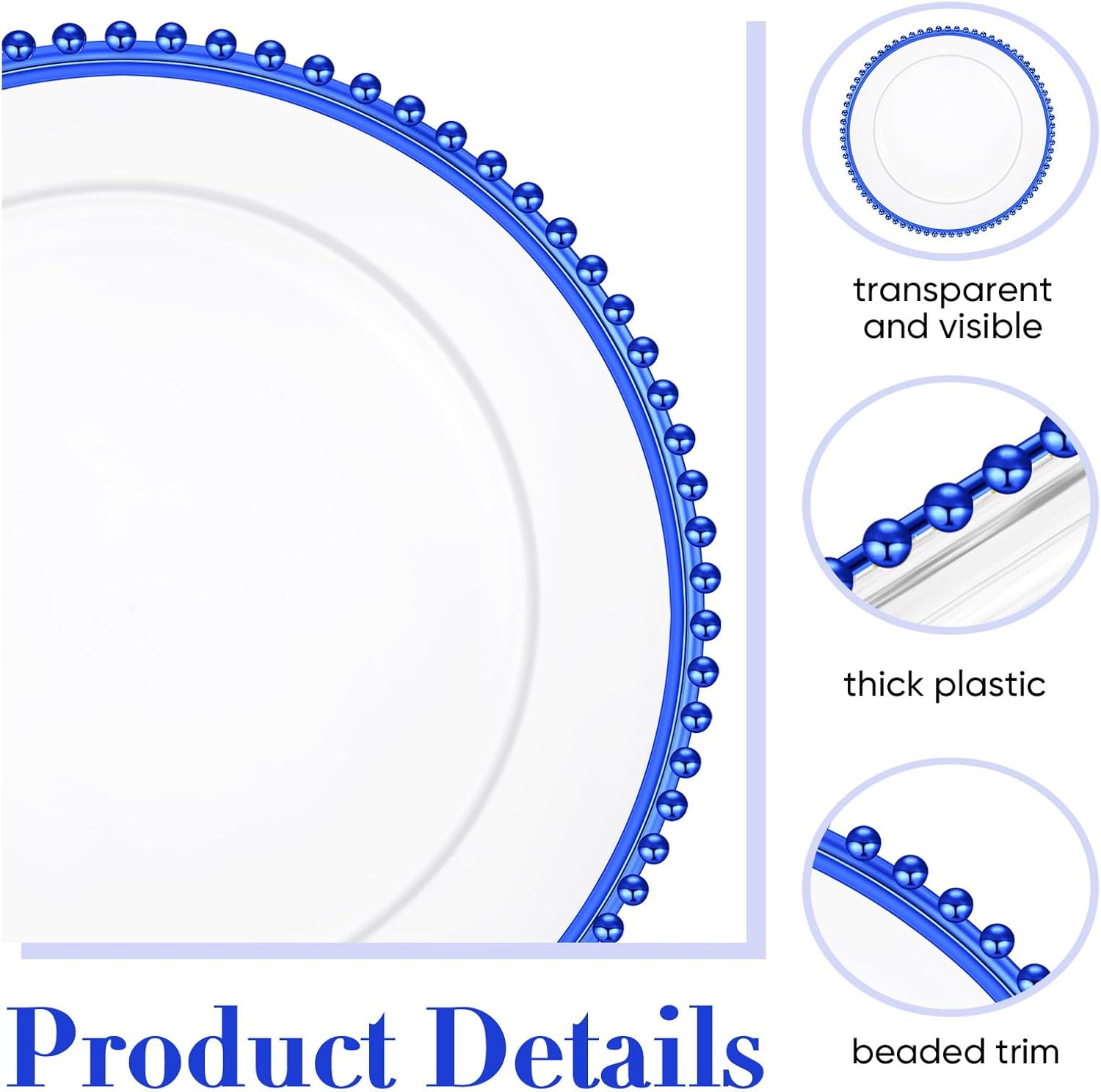 Gerrii 50 platos de carga transparentes de 13 pulgadas redondos de plástico con borde de cuentas, platos decorativos para el hogar, boda, cocina,