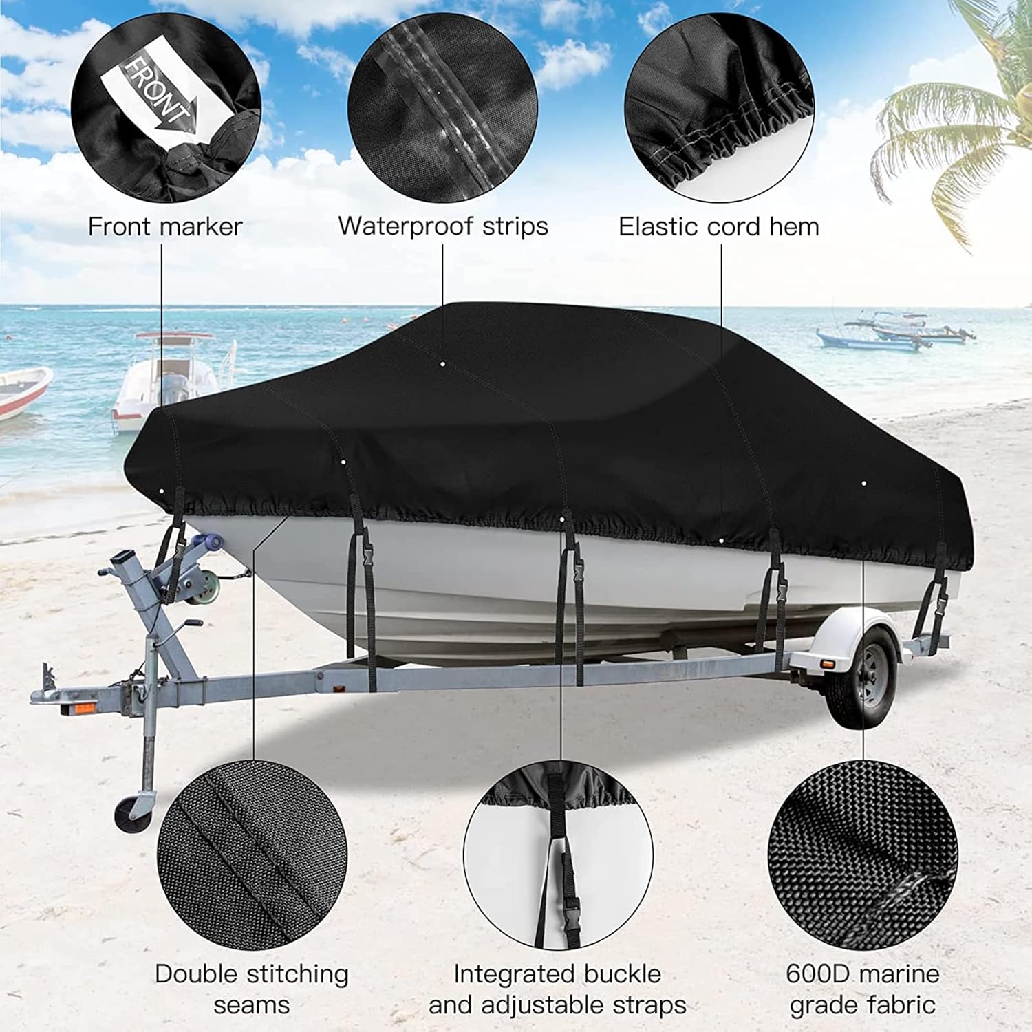 Funda para barco de 20 a 22 pies, impermeable, Oxford, resistente, poliéster 600D, ajuste de lubina, casco en V, velero, tricasco, lancha para