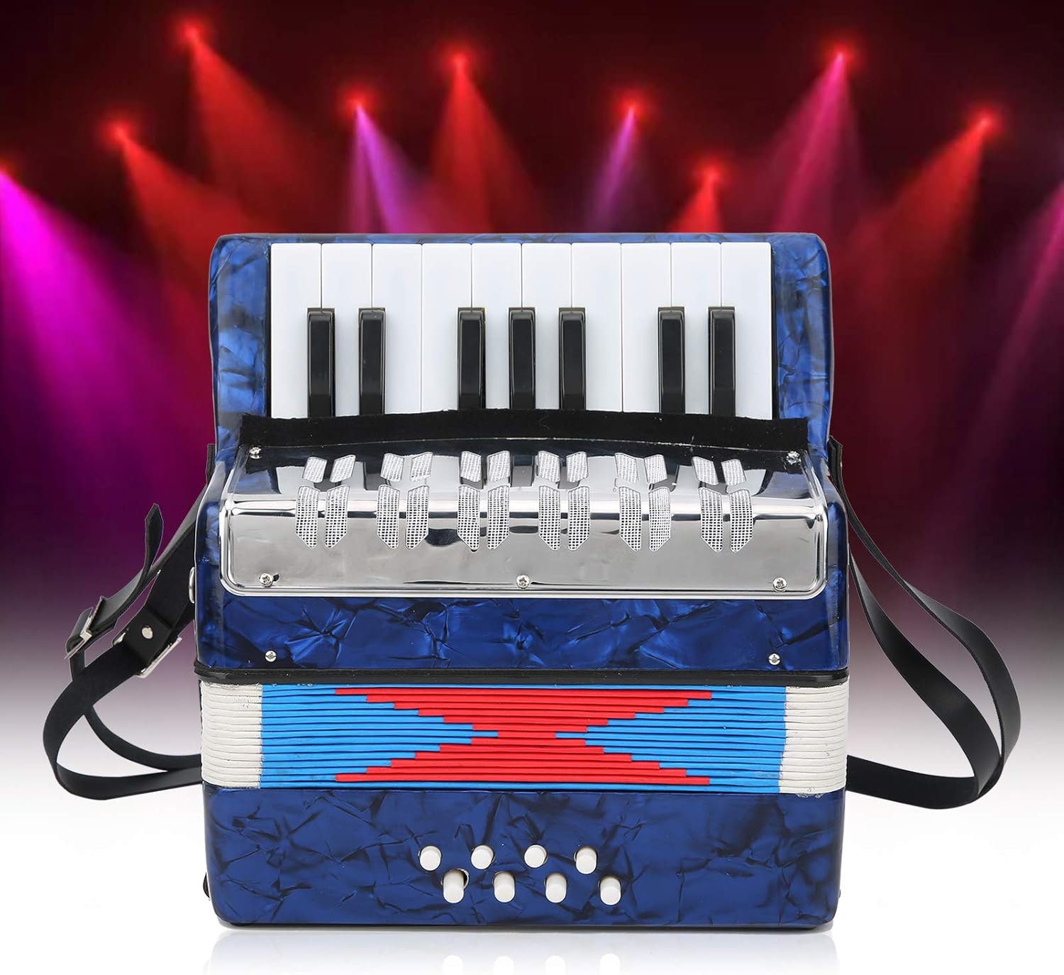 Acordeón para niños, instrumento musical de acordeón de 17 teclas para niños o aficionados, cómodo y ligero en uso. (azul oscuro)