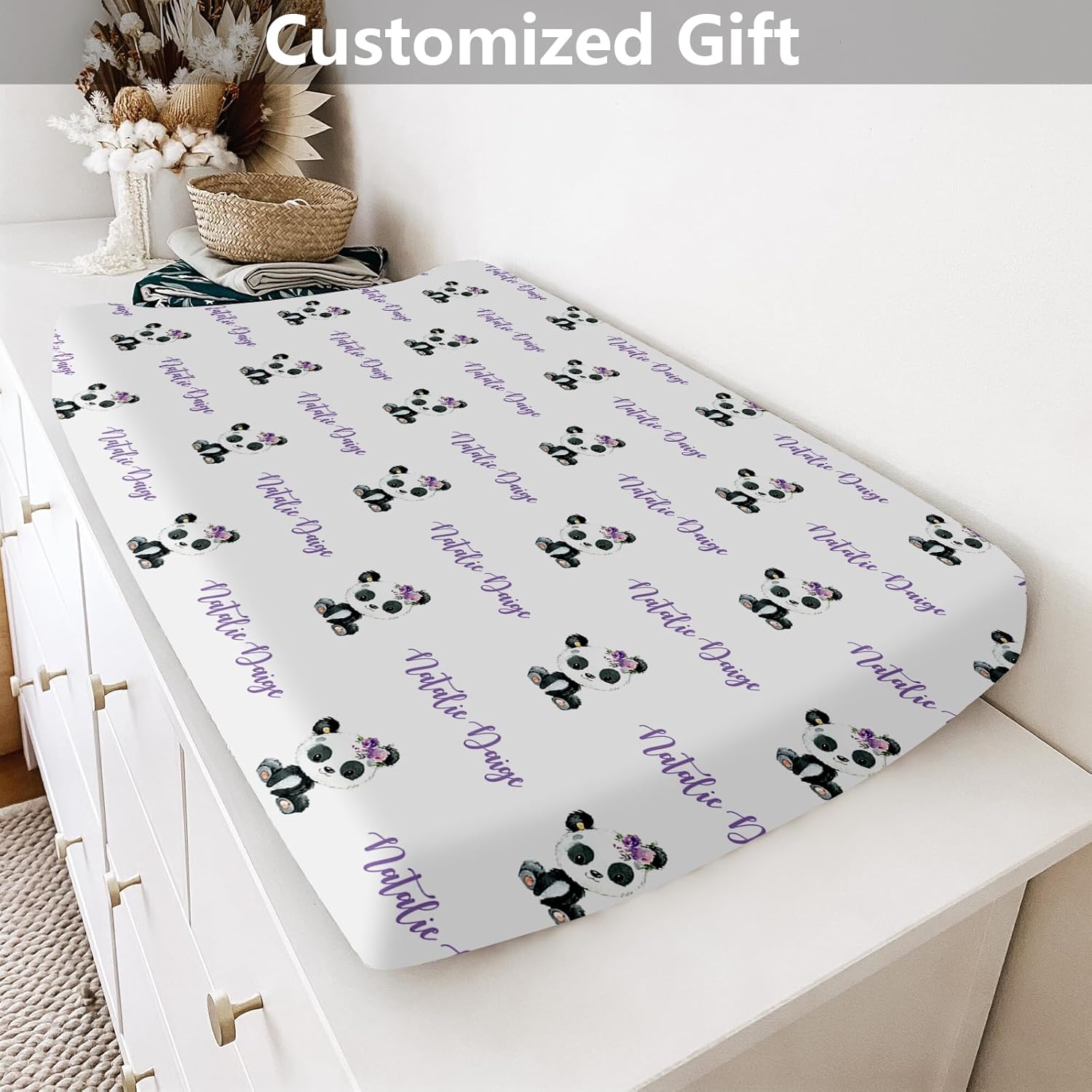 Funda para cambiador personalizada con nombre 2 piezas personalizadas para cambiar pañales con nombre para bebés, fundas de cambiador de punto