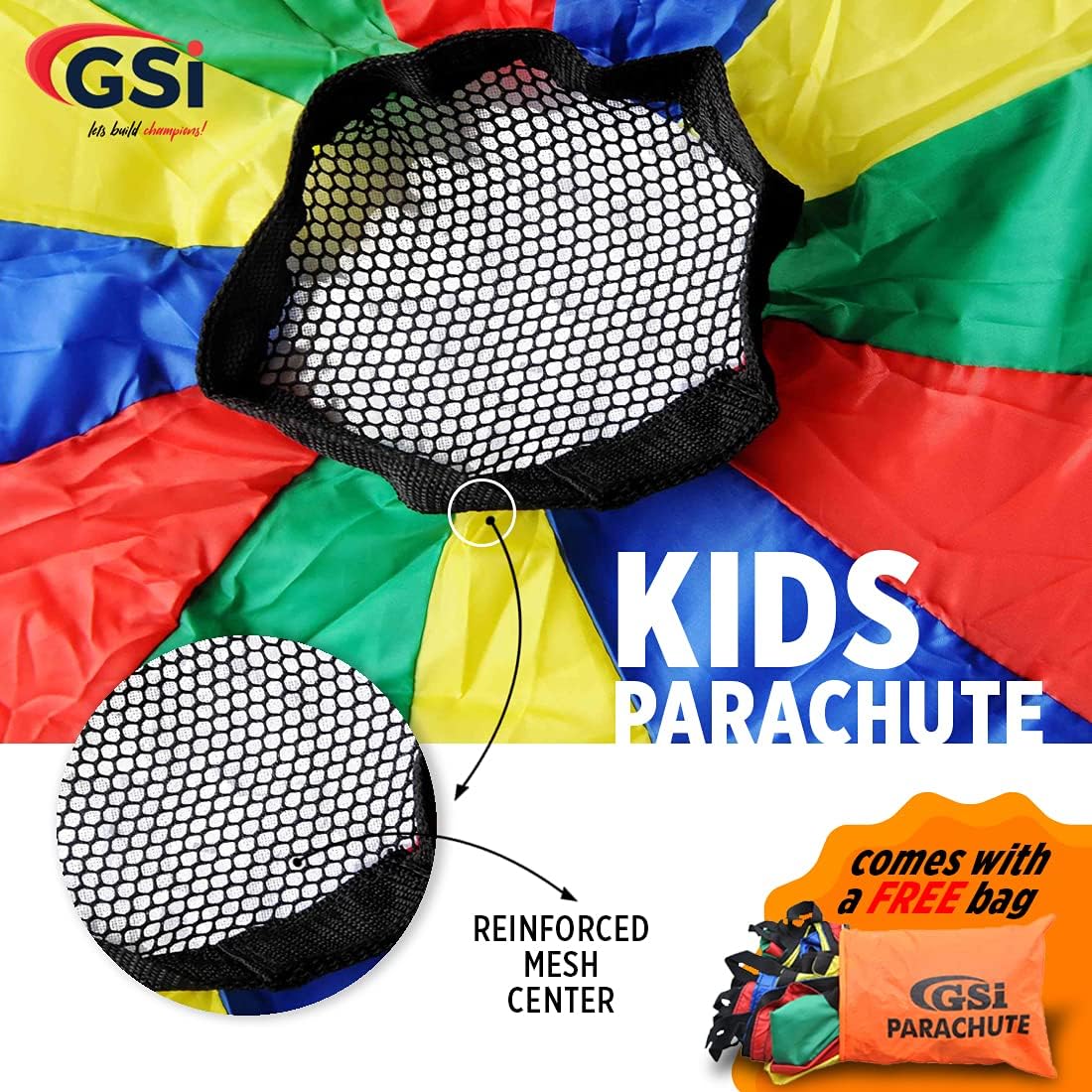 GSi Kids Play Parachute 24 Ft, 30Ft, 35Ft Toy with Handles and Carry Bag for Cooperative Play and for Upper-Body Strength  Multi-Colored