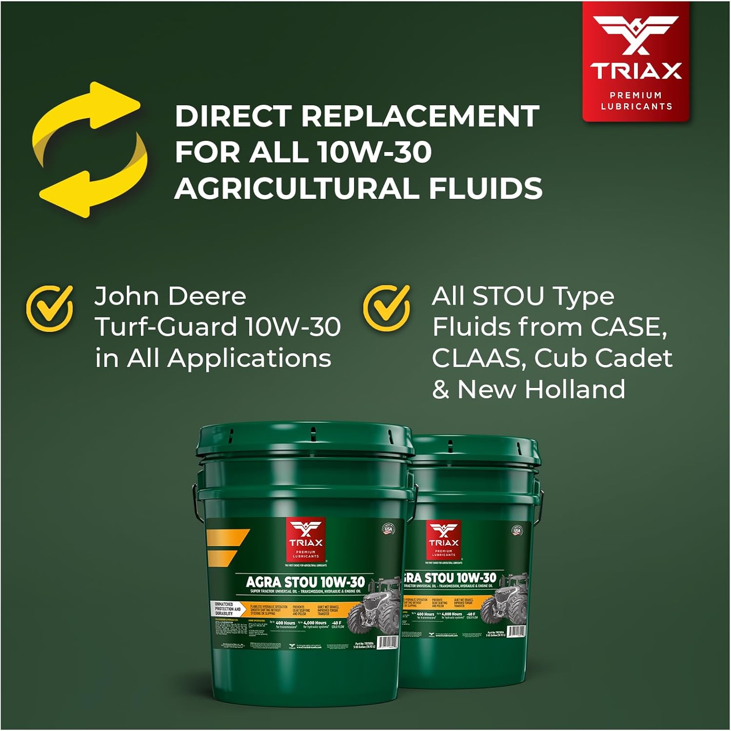TRIAX Agra STOU Super Tractor 10W-30 GL-4 Transmisión universal para tractor, hidráulico, motor y aceite de freno húmedo (cubo de 5 galones)