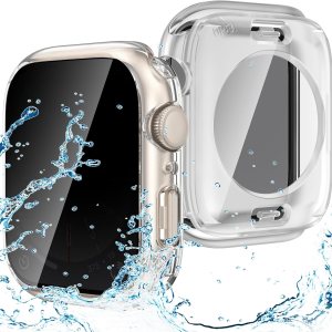 Goton Funda impermeable de privacidad 2 en 1 para Apple Watch Series 9, 8, 7, protector de pantalla de 1.772 in, cubierta frontal de vidrio templado Goton Funda impermeable de privacidad 2 en 1 para Apple Watch Series 9, 8, 7, protector de pantalla de 1.772 in, cubierta frontal de vidrio templado