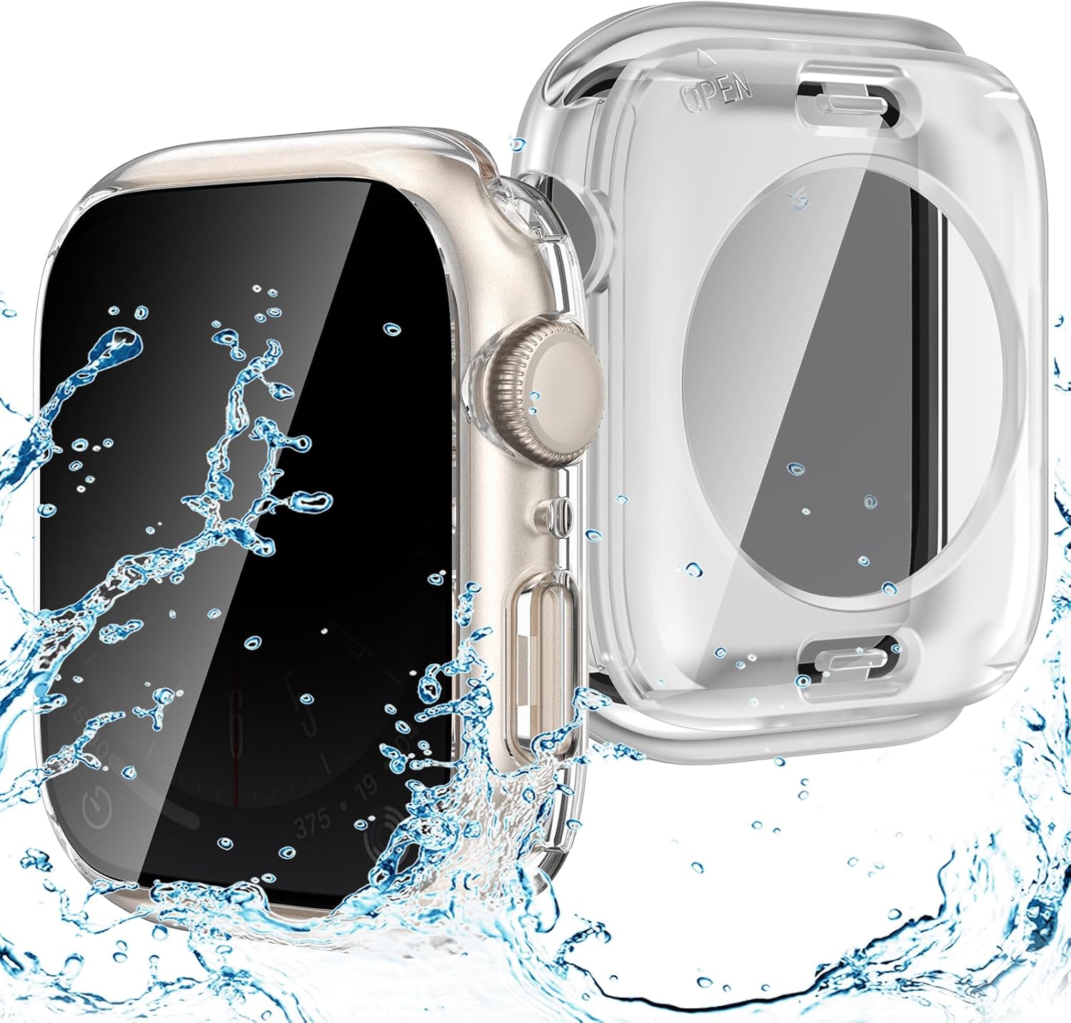 Goton Funda impermeable de privacidad 2 en 1 para Apple Watch Series 9, 8, 7, protector de pantalla de 1.772 in, cubierta frontal de vidrio templado