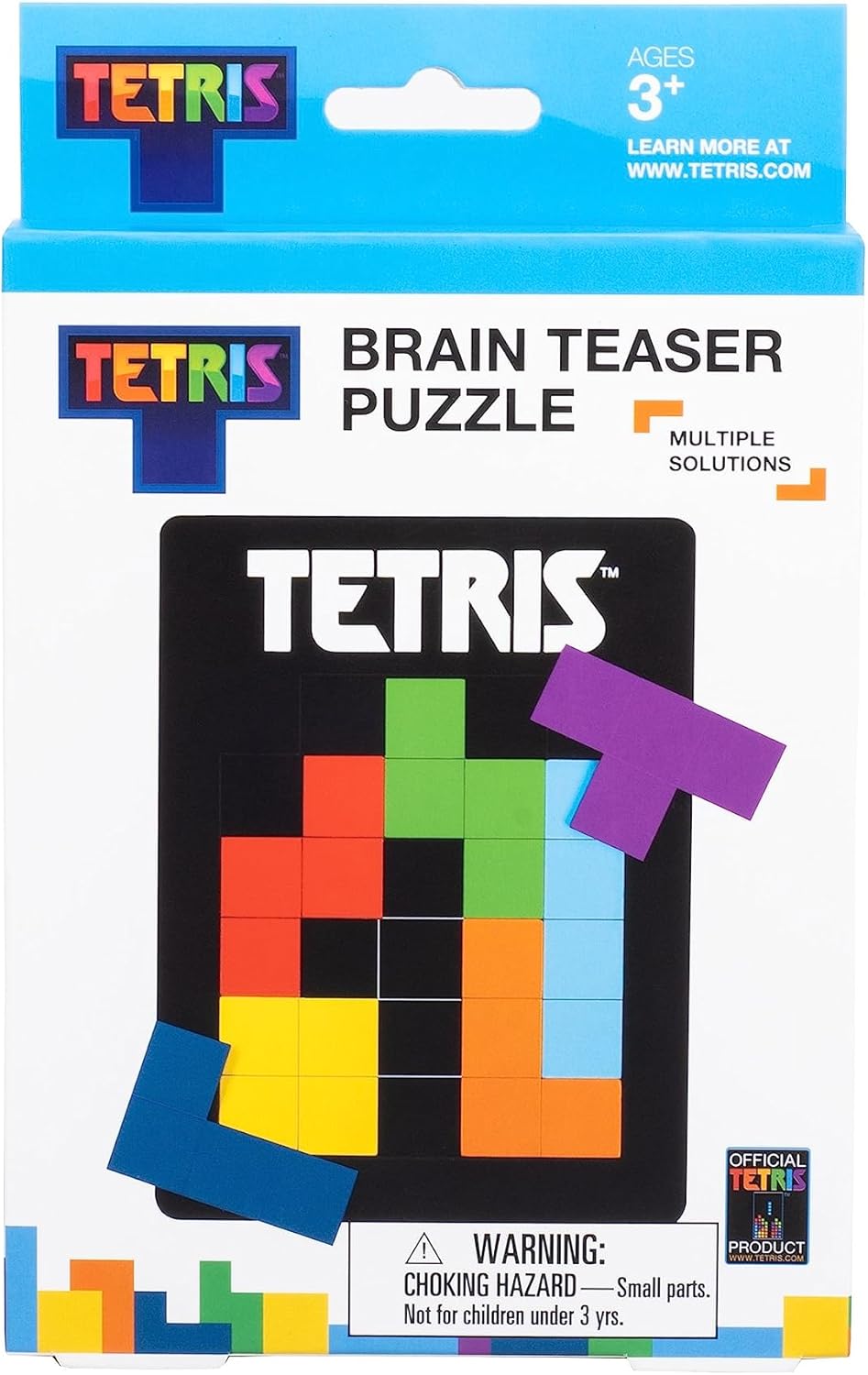 Rompecabezas de Tetris Tetrimino Shapes 3D Brain Teaser. Incluye 7 piezas de madera de tetrimino y tablero de madera plana. Producto oficial de