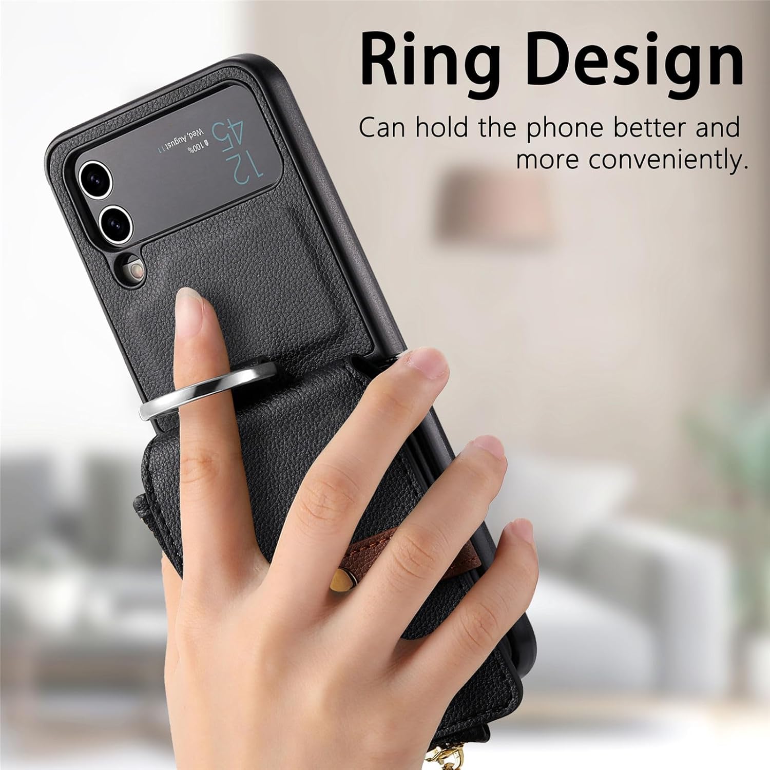 Asuwish Compatible con Samsung Galaxy Z Flip 4 5G 2022 – Funda tipo cartera y ranura para tarjetas, anillo con cierre magnético, a prueba de golpes,