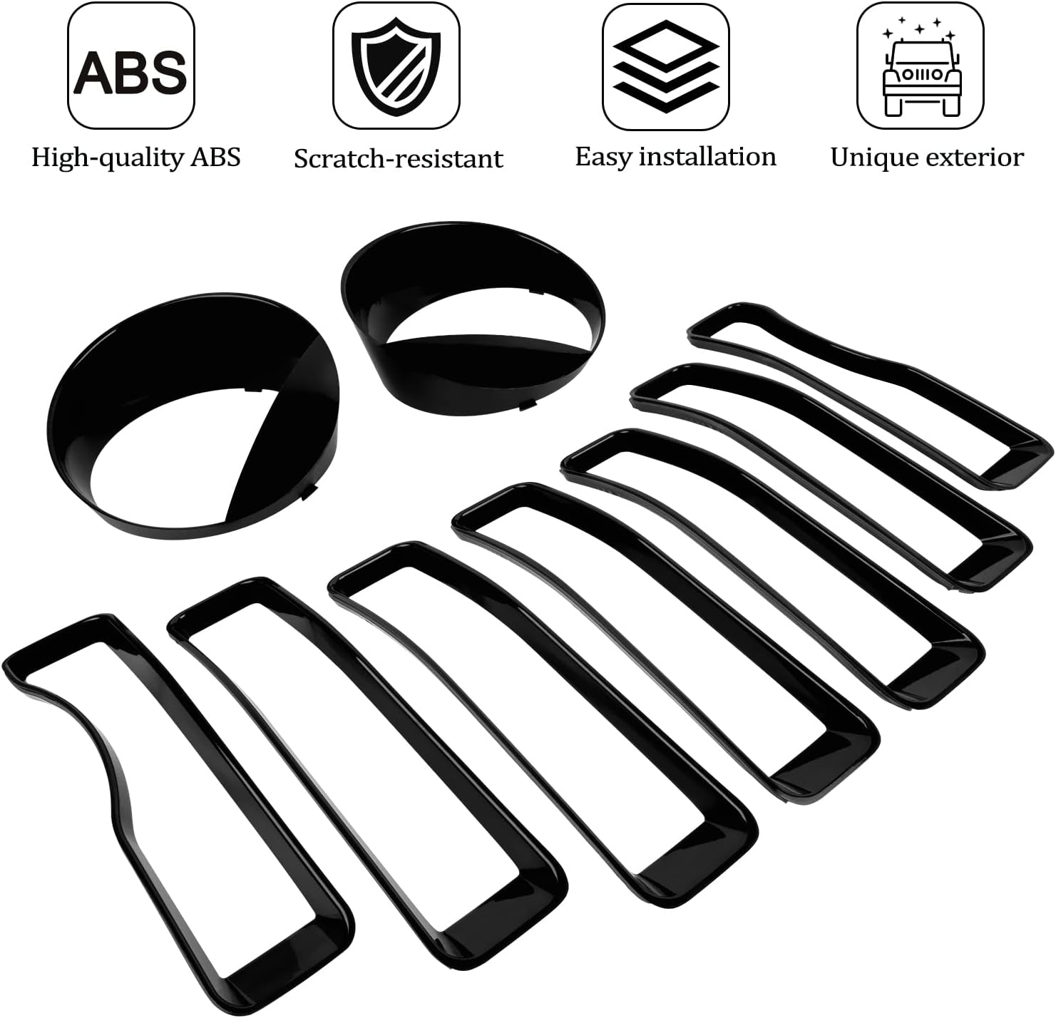 LAIKOU 9 piezas mejoradas para parrilla delantera y cubierta de lámpara de faro, accesorios exteriores para Jeep Wrangler JL JLU SportSports 2018