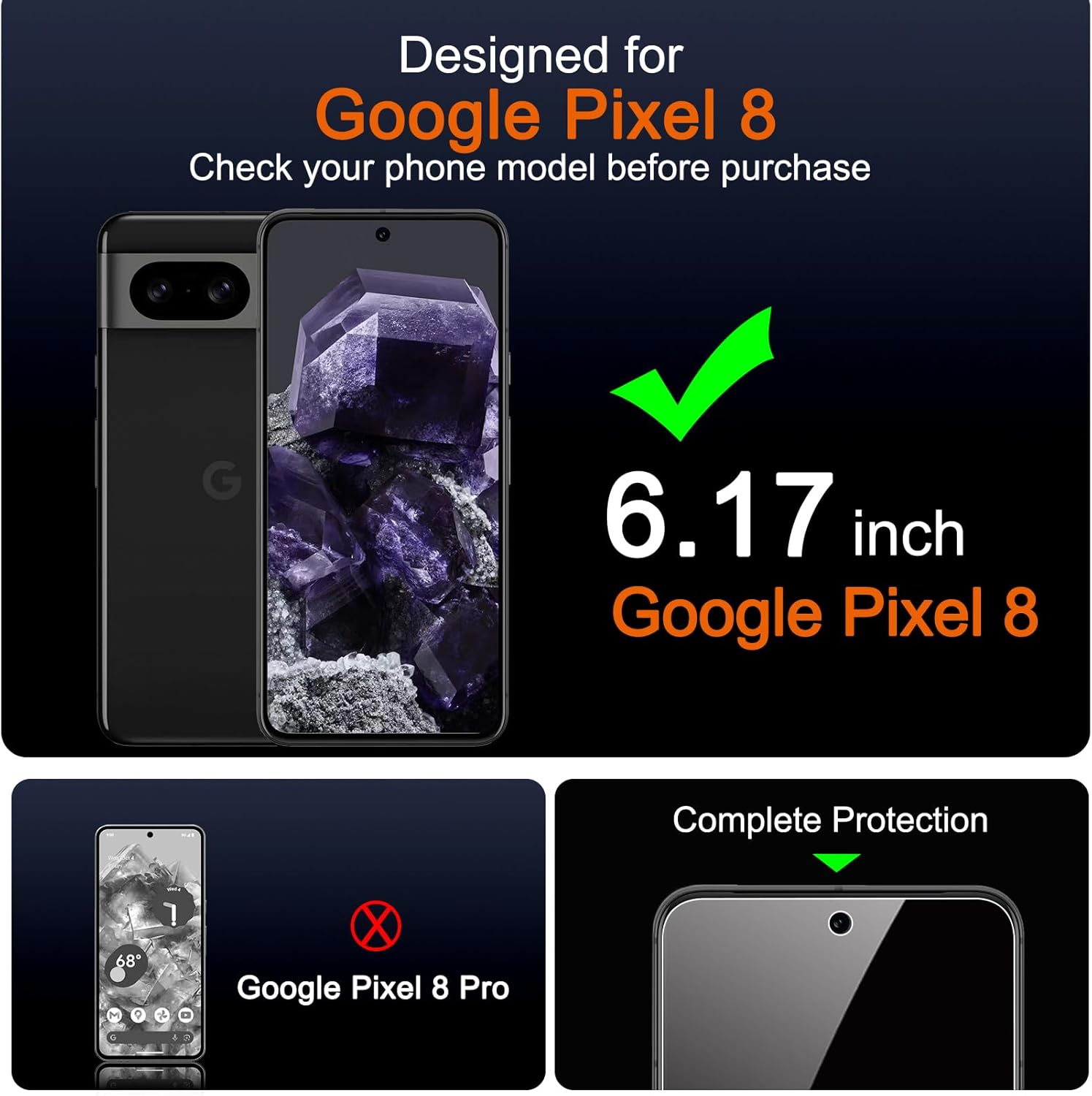 Ferilinso Paquete de 4 protectores de pantalla de privacidad para Google Pixel 8 con 4 protectores de lente de cámara de vidrio templado, accesorios