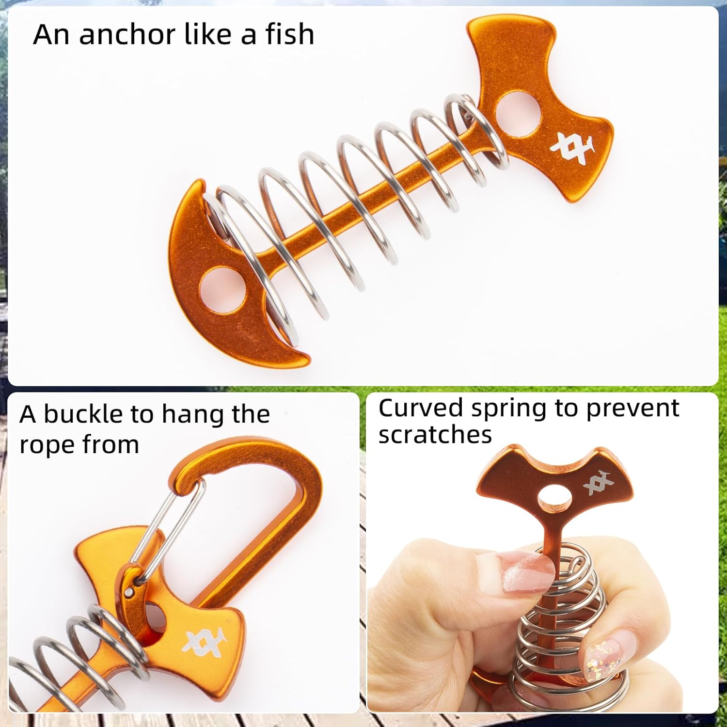 12 estacas de aluminio para tienda de campaña AVOFOREST para amarrar, clavijas de anclaje para cubierta de espina de pescado, tensores de cuerda