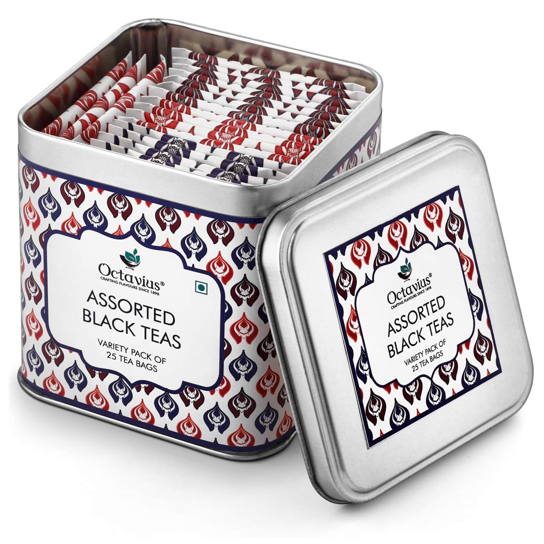 Octavius, Set de regalo surtido de muestras de té (3 sabores, 25 bolsas de té)  Paquete de muestra de té negro  Juego de regalo de té (paquete de 1)