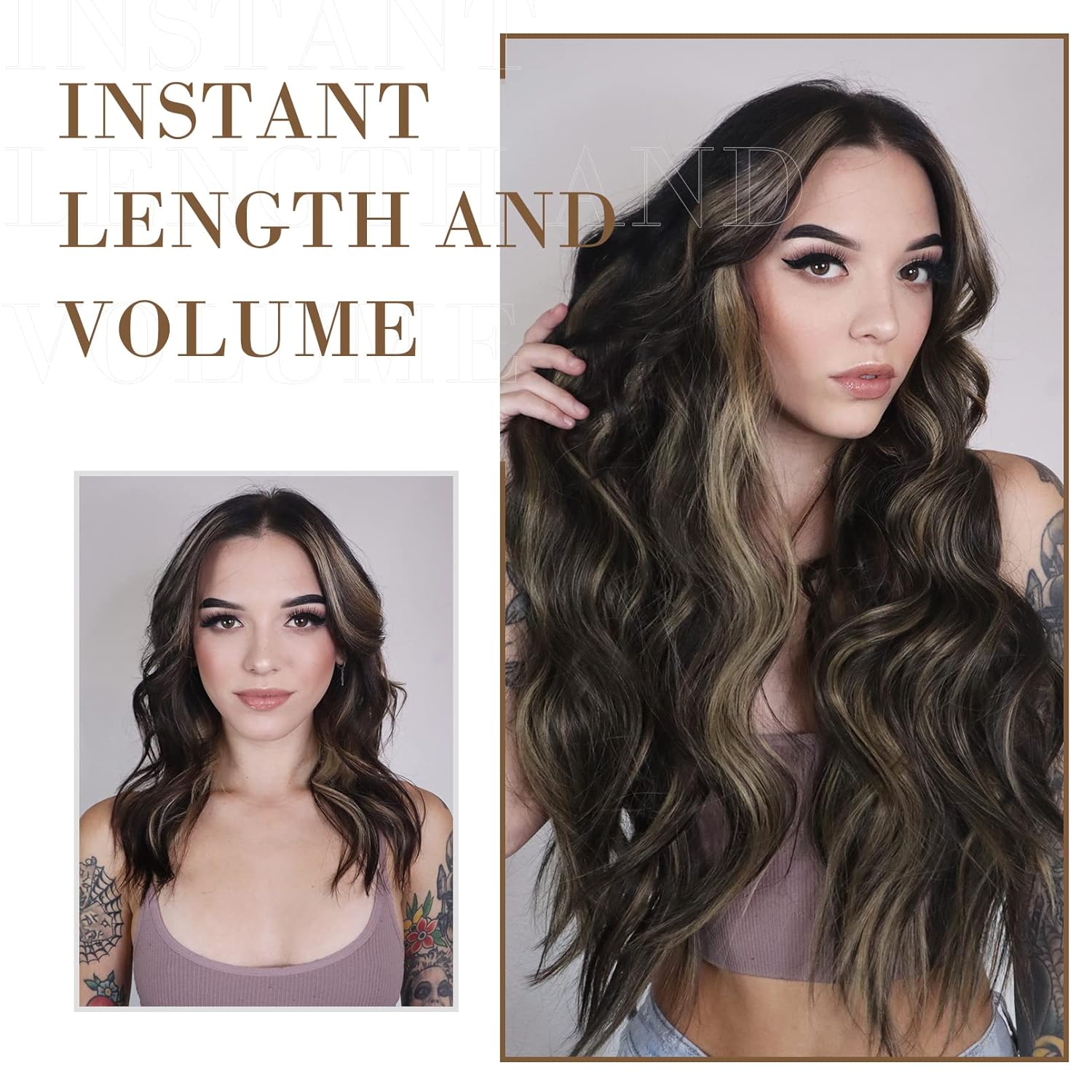 REECHO Extensiones de cabello, 4 extensiones de cabello con clip, HE001, extensiones de cabello sintético suave natural para mujer, marrón claro con
