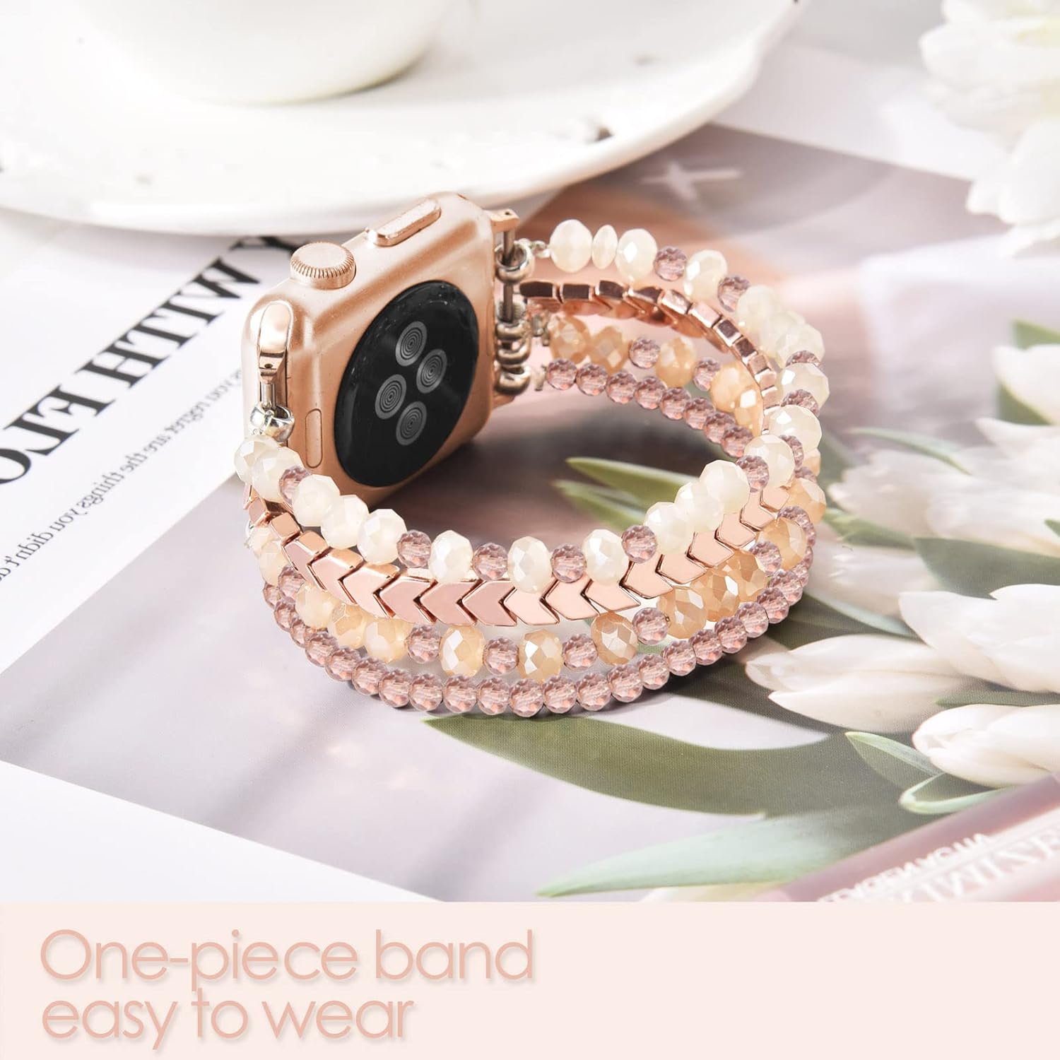 V-MORO Beaded Bracelet Compatible with 41mm40mm38mm,45mm44mm42mm49mm(ultra) Women Apple Watch Bands Handmade Fashion Cute Elastic Stretch Strap for