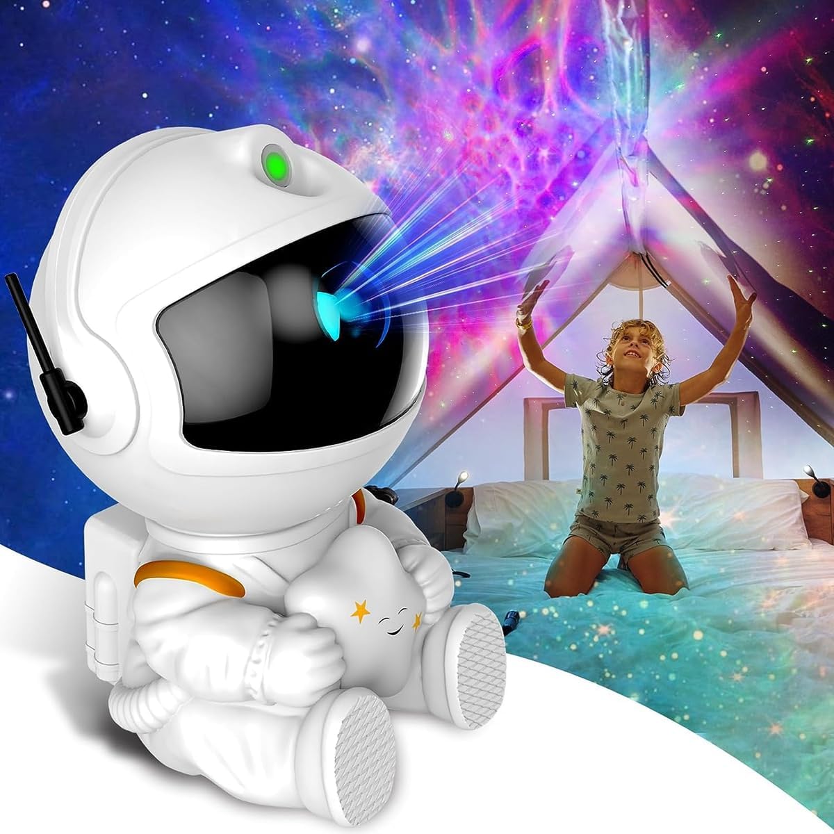 Proyector de astronauta y estrella de galaxia, nebulosa estrellada, luz nocturna, proyección de techo, control remoto para habitación de niños, sala