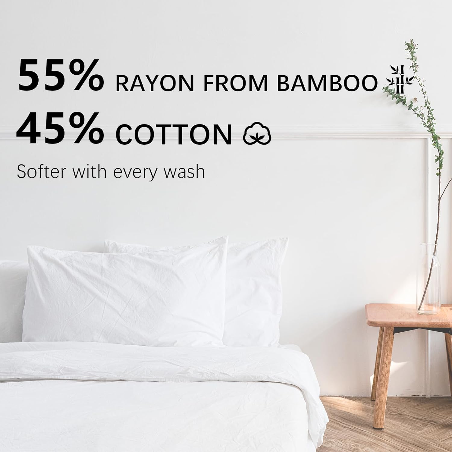 NATUREFIELD 55% Rayon Derived from Bamboo, 45% Cotton Bed Sheet Set – Breathable & Cooling – Deep Pockets – Soft & Wrinkle-Free – Easy Care Hotel