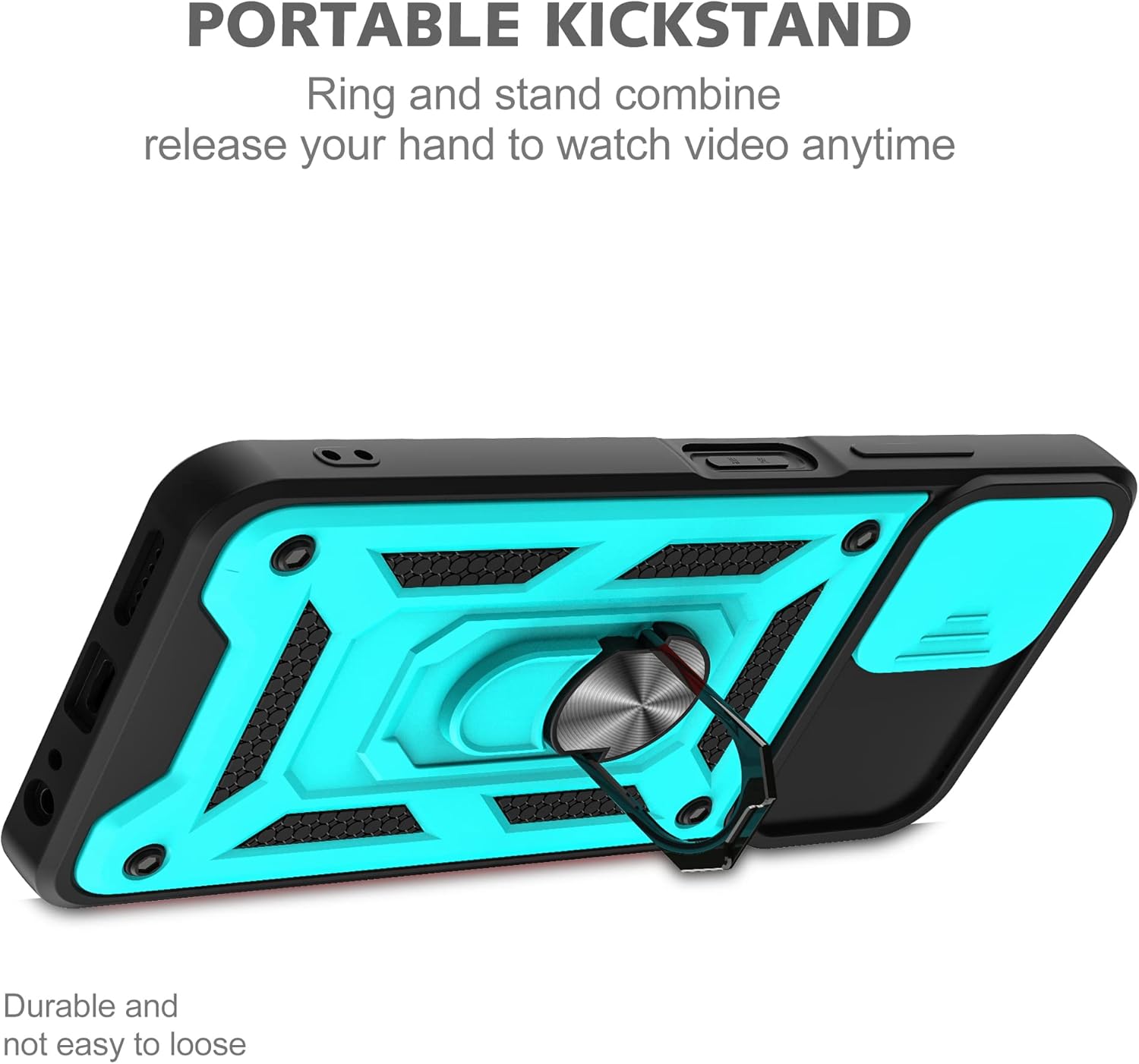 AKINIK Funda para T-Mobile REVVL 6 5G, Revvl 6X 5G con cubierta deslizante para cámara y 2 protectores de pantalla HD, soporte de anillo de rotación