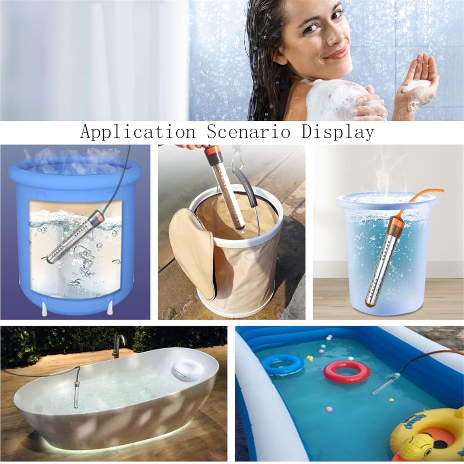 Calentador de agua de inmersión para bañera, calentador de cubo con apagado automático temporizado, calentador de agua sumergible eléctrico portátil