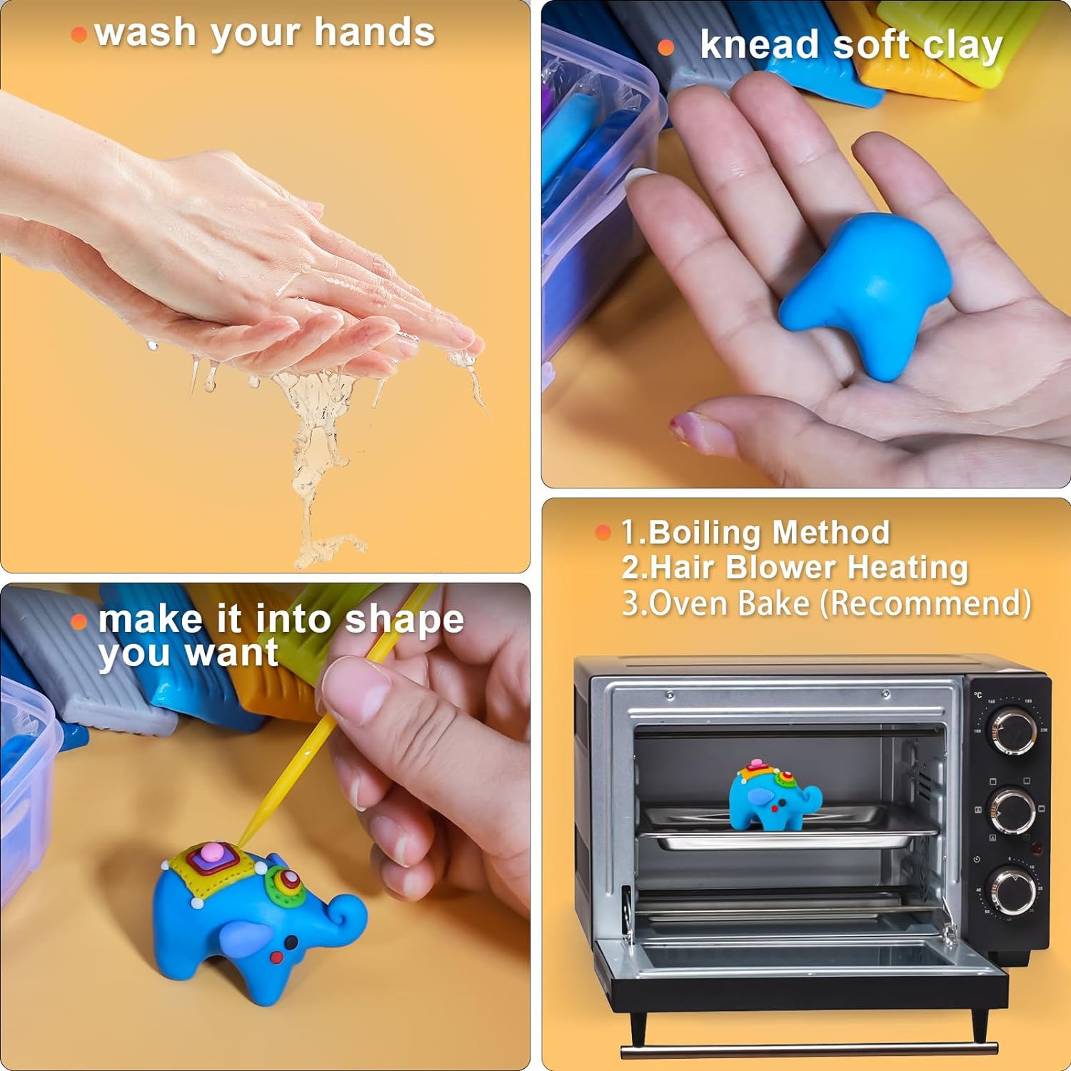 Arcilla polimérica, arcilla de modelado Ixiaoyoo Horno para niños, kits de iniciación de bricolaje, modelo de arcilla, no tóxica, antiadherente, con