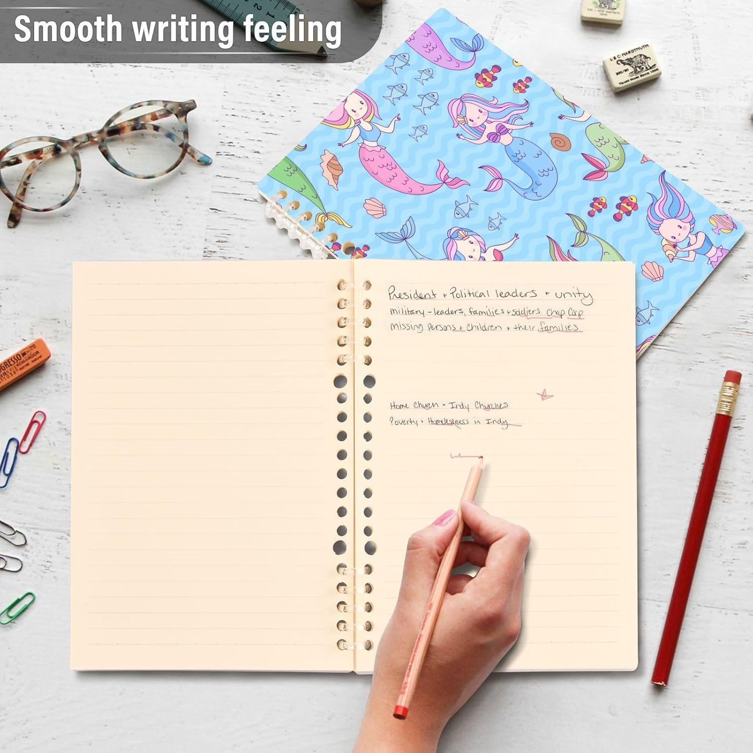 Kigai Cute Mermaid Girl Spiral Notebook 1-Pack with Repositionable Dividers-College Ruled Paper, Fights Ink Bleed – 60 Pages of 80GSM Paper with