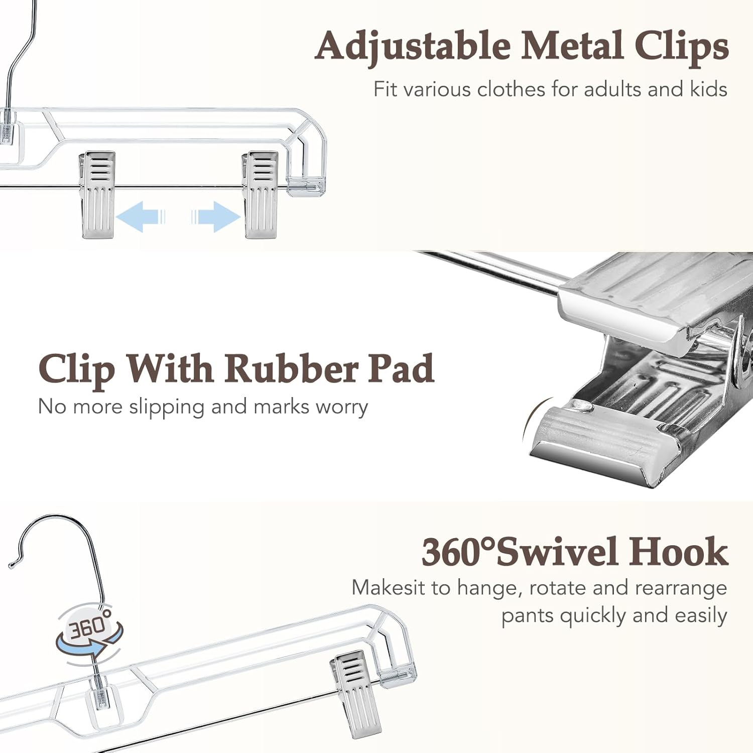 HOUSE DAY Perchas transparentes para faldas con clips, colgador de plástico antideslizante para pantalones con 2 clips ajustables, colgador de clip