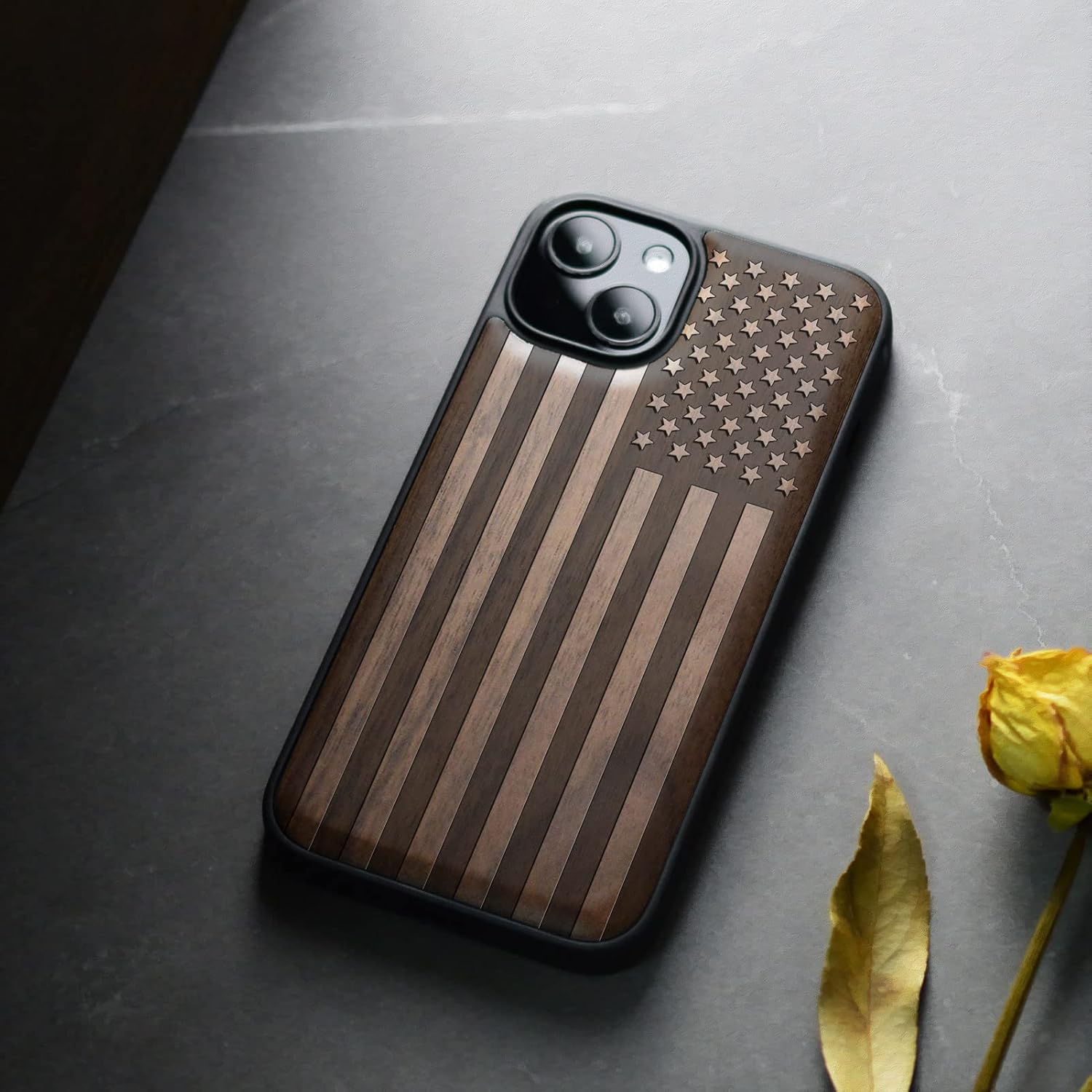 Carveit Funda magnética de madera para iPhone 13 Mini madera real dura y TPU suave a prueba de golpes, funda protectora híbrida única y elegante de