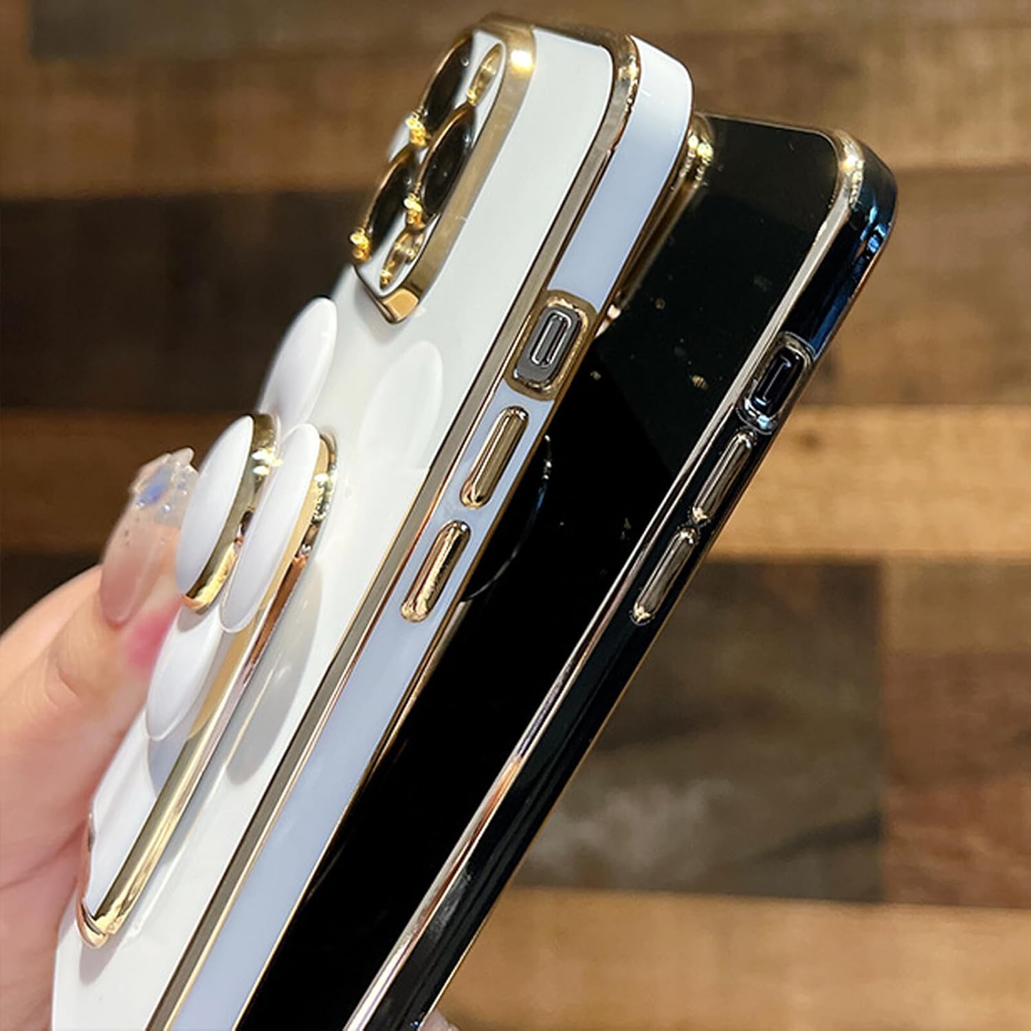 Compatible con iPhone 13 Funda protectora de lujo chapada en oro con soporte oculto, bonita funda giratoria para reducir el estrés, molino de