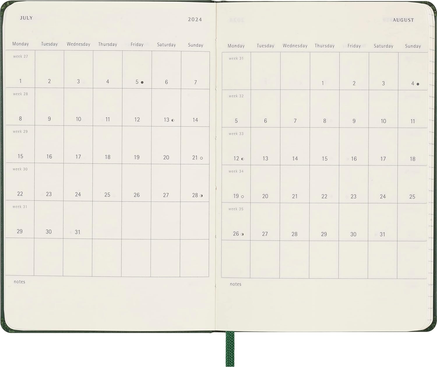 Moleskine Agenda diaria 2024, 12M, bolsillo, verde mirto, tapa dura (3.5 x 5.5)