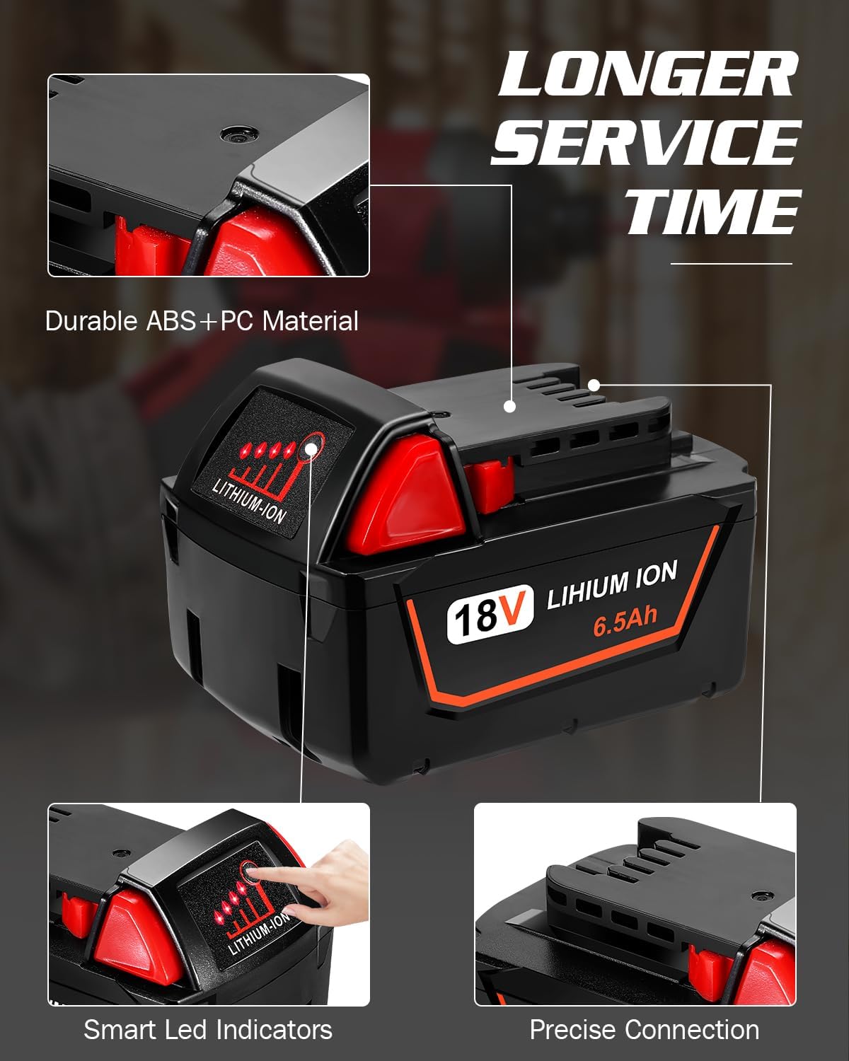 Fayeey Paquete de 2 baterías de litio de 6.5Ah 18V para Milwaukee M18 48-11-1850 48-11-1852 48-11-1862 48-11-1860 48-11-1828 48-11-1815 48-11-1815
