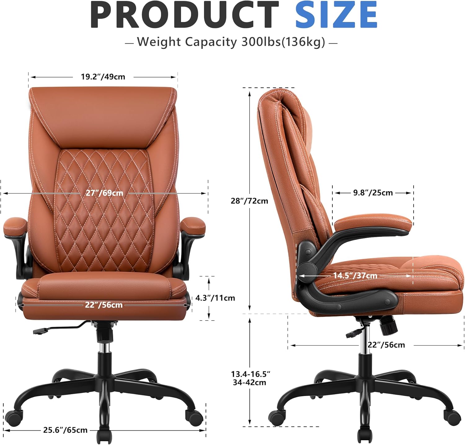 BestEra Silla de oficina ejecutiva, silla de oficina ergonómica de cuero grande y alta, sillas de escritorio de oficina en casa con brazos