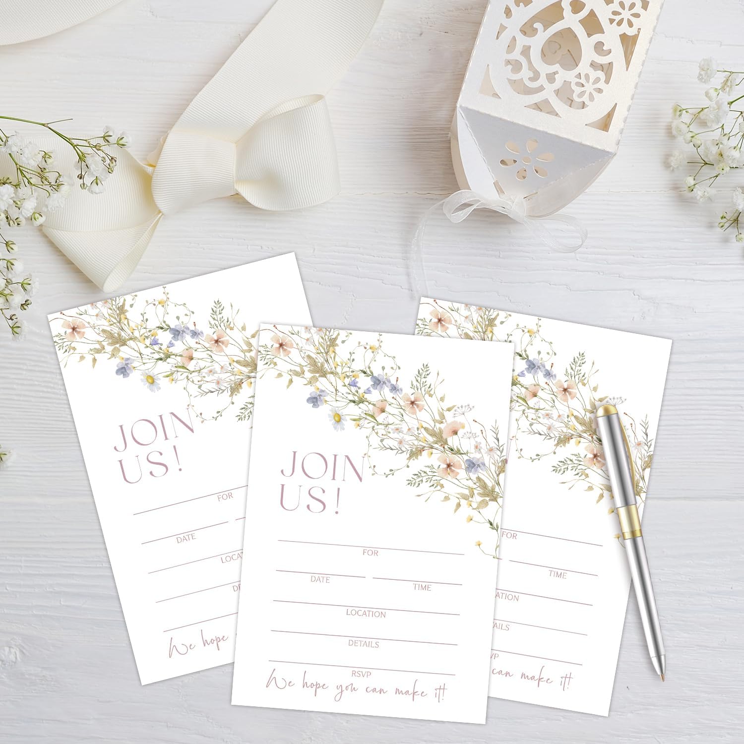Join Us Tarjetas de invitaciones, tarjetas de invitaciones de flores silvestres para recepción de boda, compromiso de novia o baby shower, fiesta de